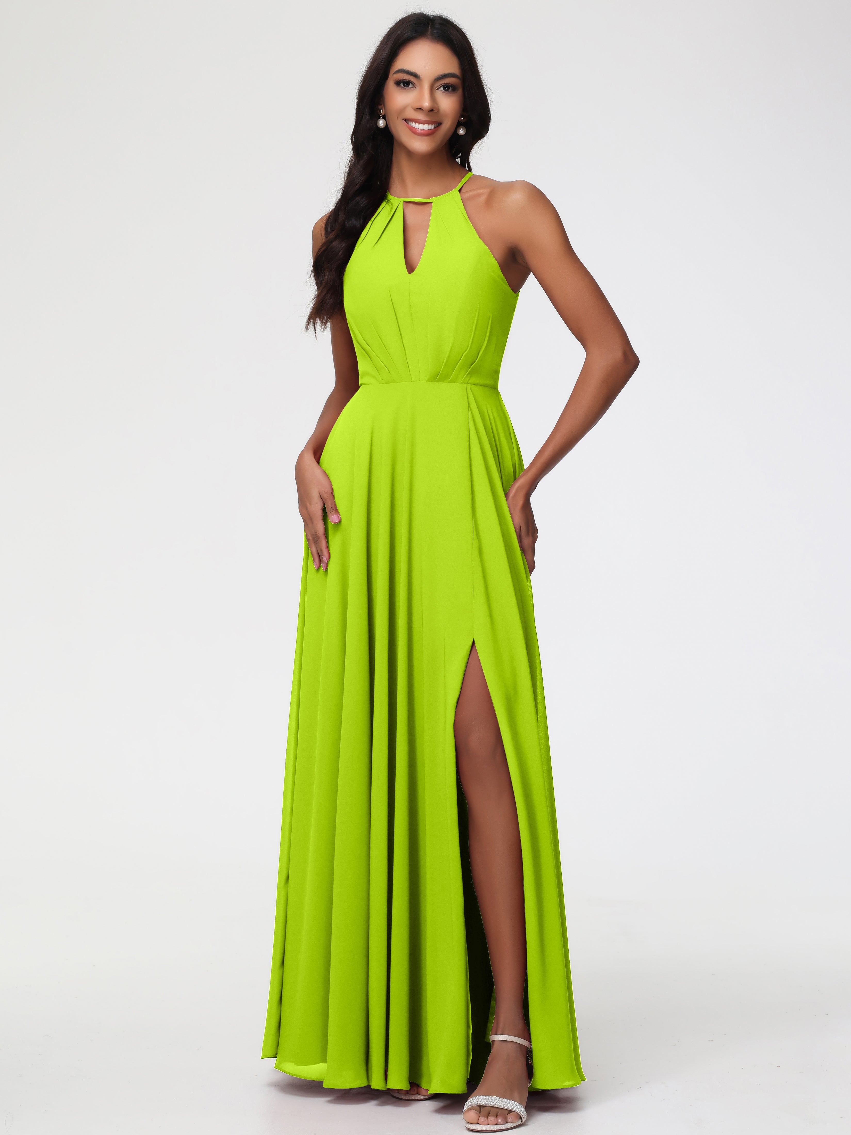 Lime Green Bridesmaid Dresses Halter A-Line Sleeveless Floor Length Ch Lime Green Bridesmaid Dresses Halter A-Line Sleeveless Floor Length Ch