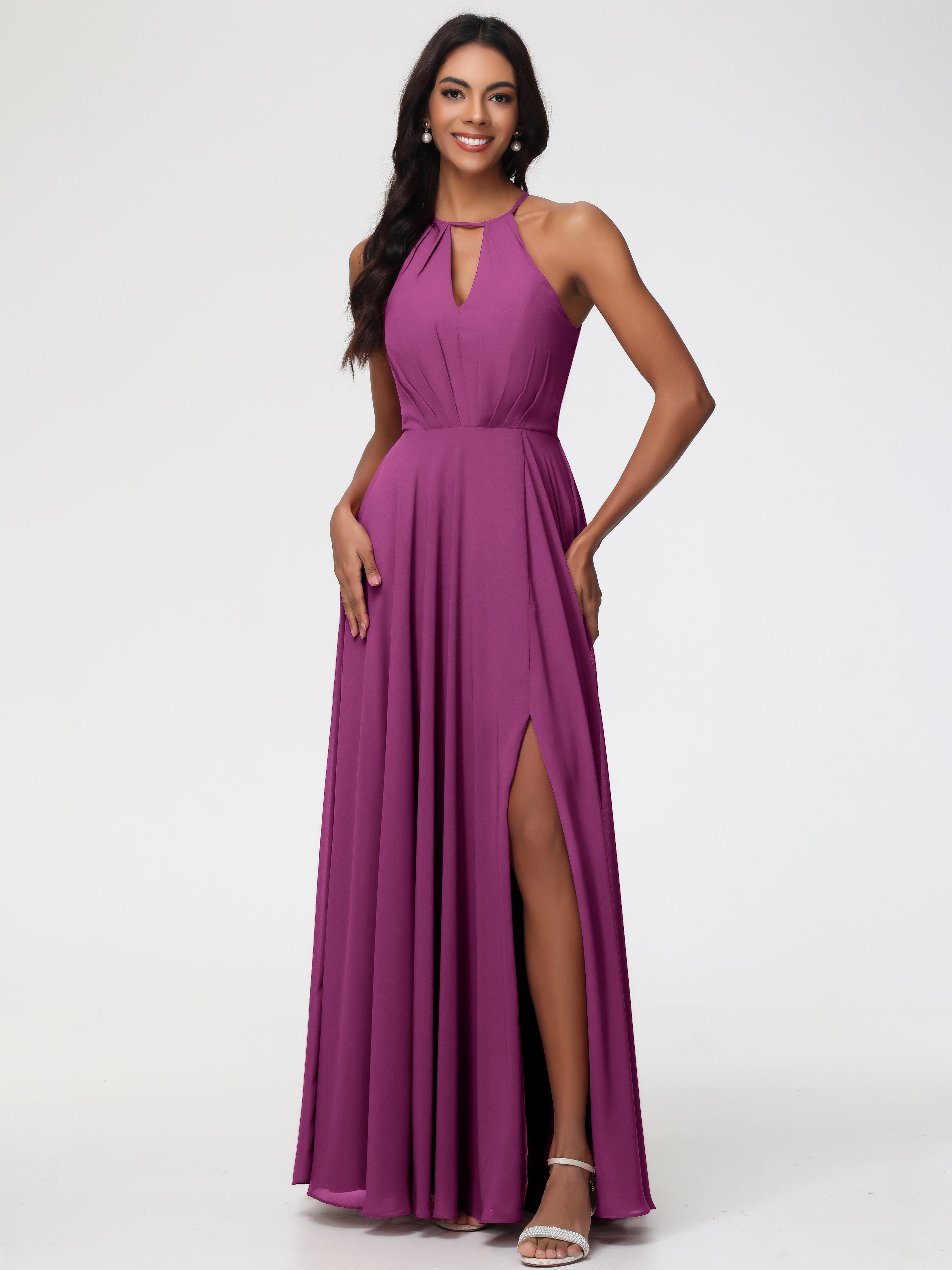 Orchid Colour Bridesmaid Dress Halter A-Line Sleeveless Floor Length C Orchid Colour Bridesmaid Dress Halter A-Line Sleeveless Floor Length C