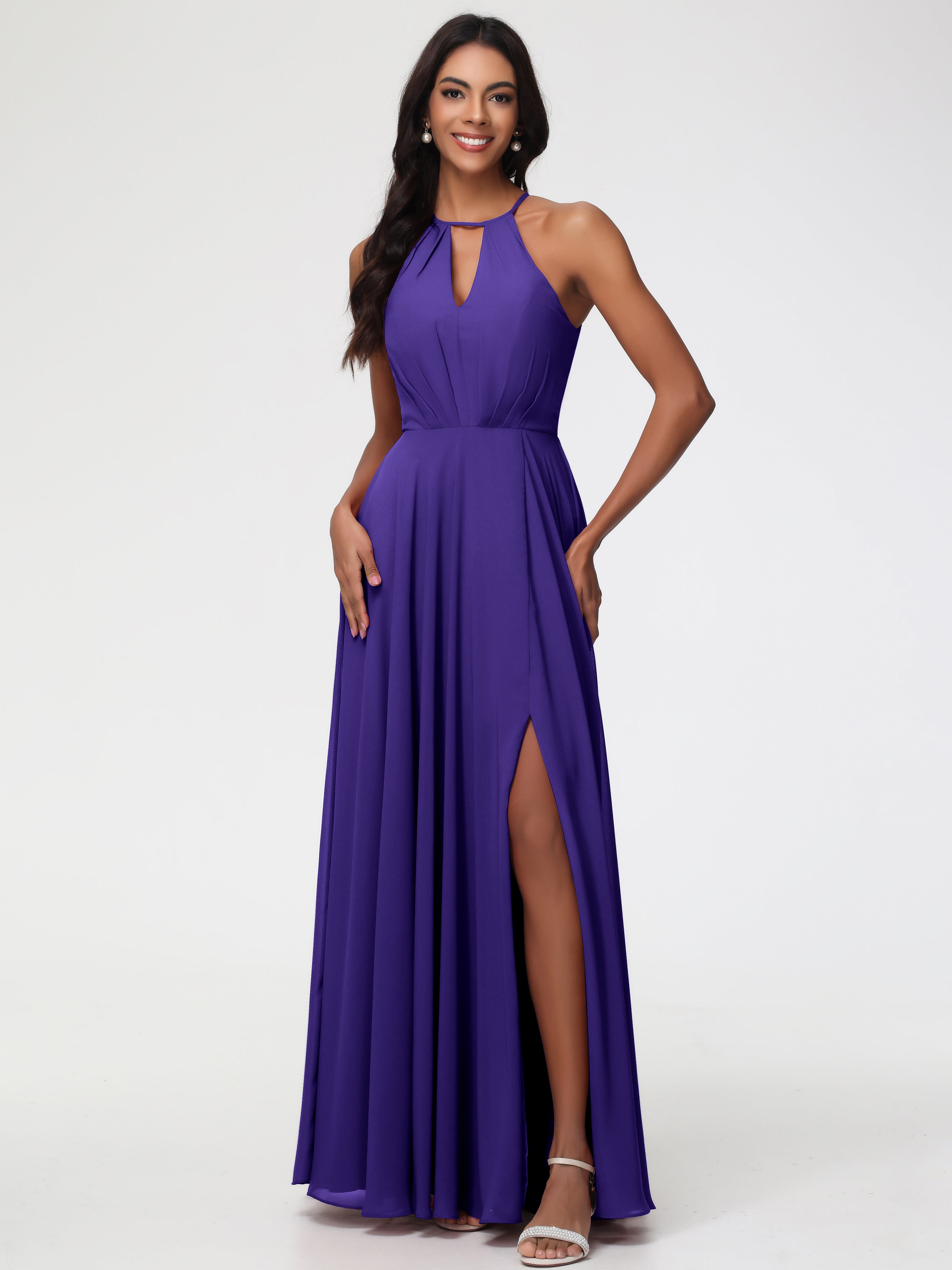 Regency Purple Bridesmaid Dress Halter A-Line Sleeveless Floor Length Chiffon Bridesmaid Dresses with Slit Regency Purple Bridesmaid Dress Halter A-Line Sleeveless Floor Length Chiffon Bridesmaid Dresses with Slit
