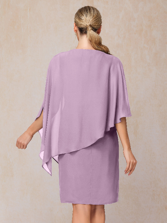 Knee Length Short Sleeves Chiffon Mother Of The Groom Dress