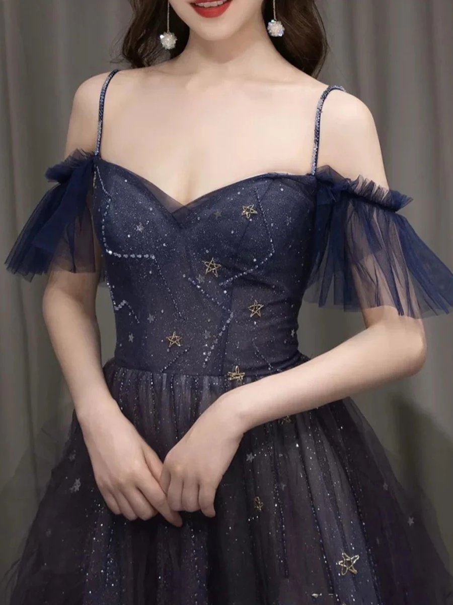 Elegant Off-the-Shoulder Straps Ombre Purple Tulle Long Prom Dress