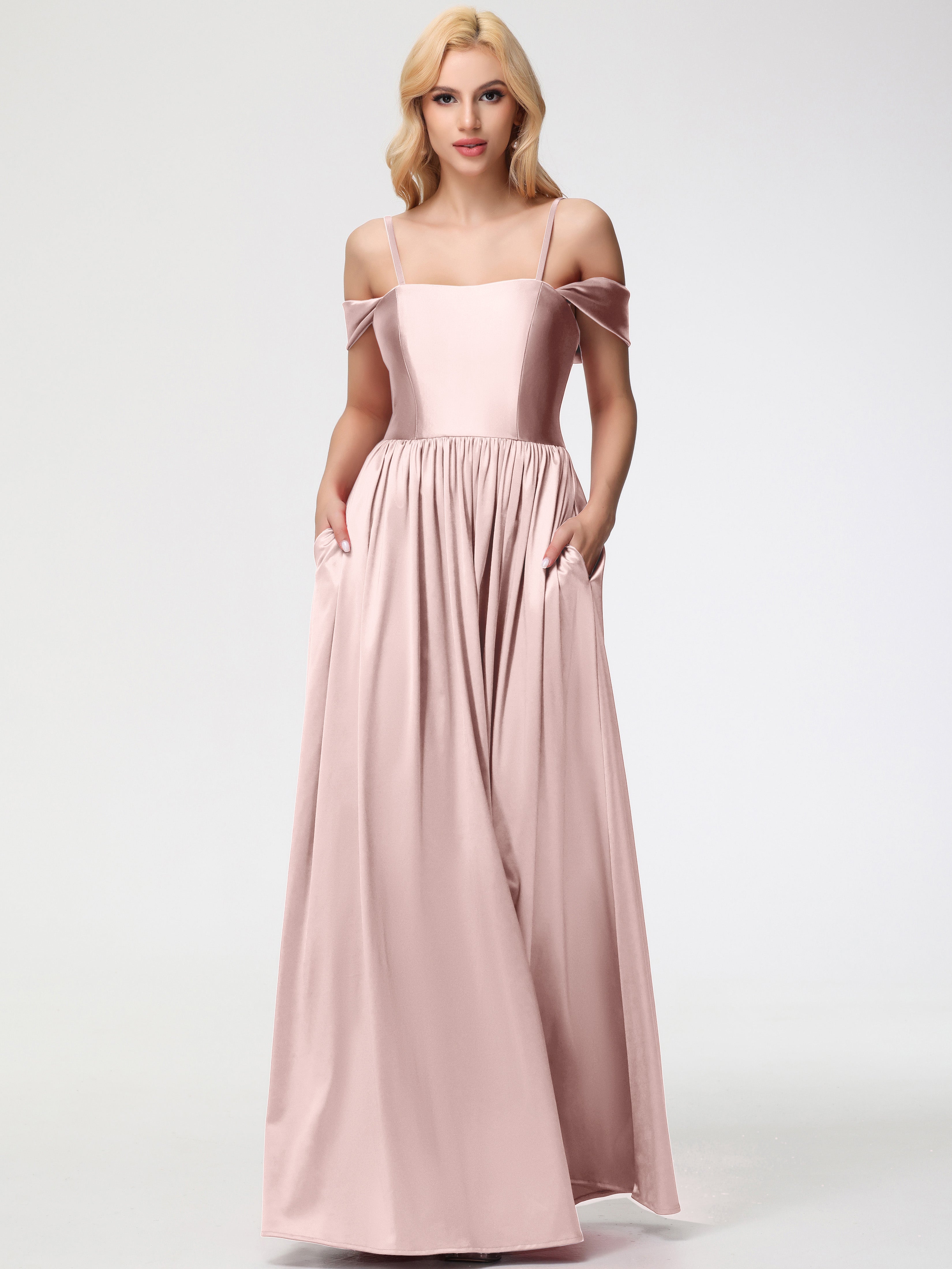 Dusty Rose Bridesmaid Off The Shoulder Floor Length Stretch Satin Brid Dusty Rose Bridesmaid Off The Shoulder Floor Length Stretch Satin Brid
