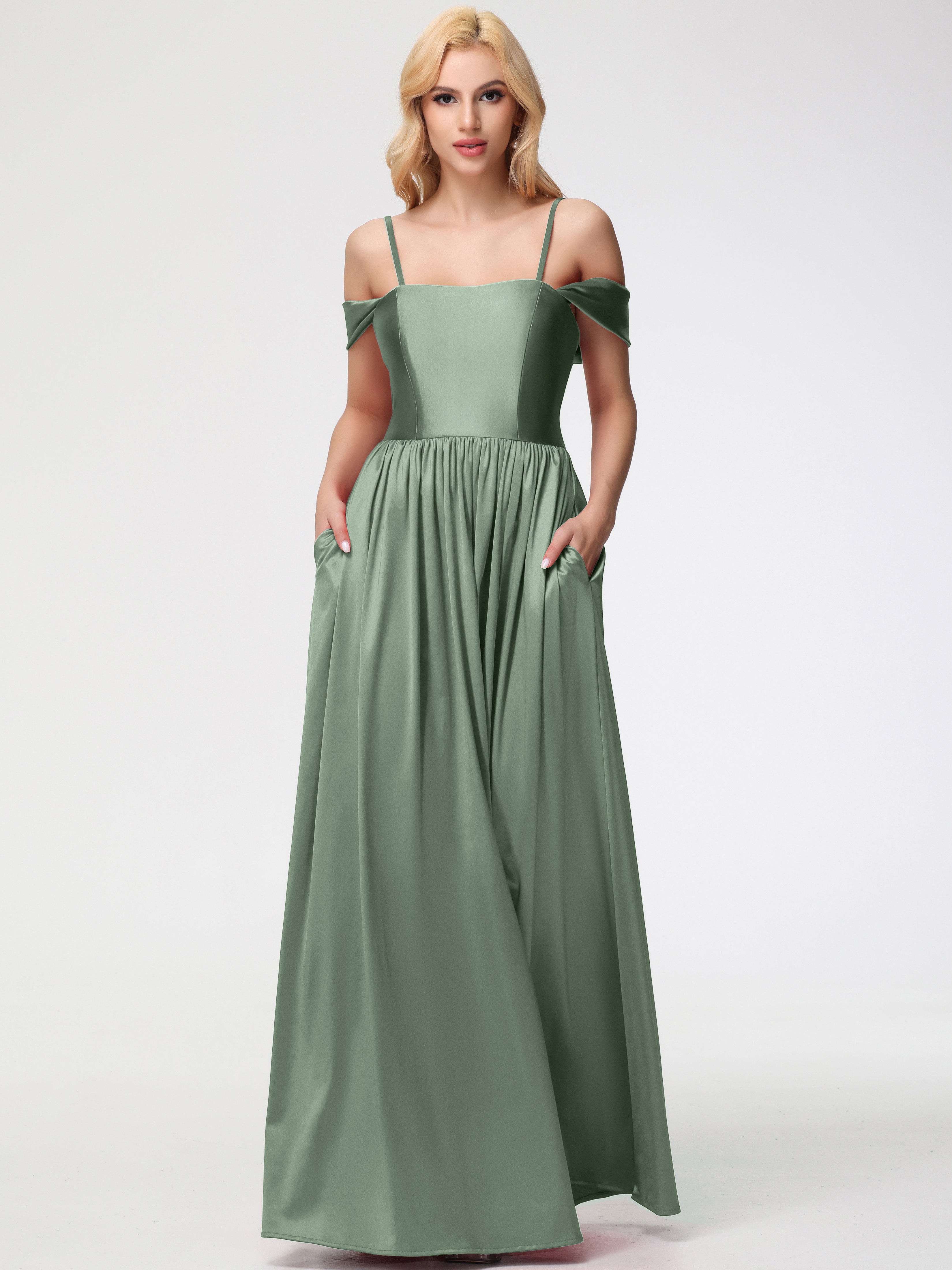 satin dusty sage bridesmaid dresses Dusty Sage Charmeuse Sleeveless Mismatched Bridesmaid Dresses, Dress E