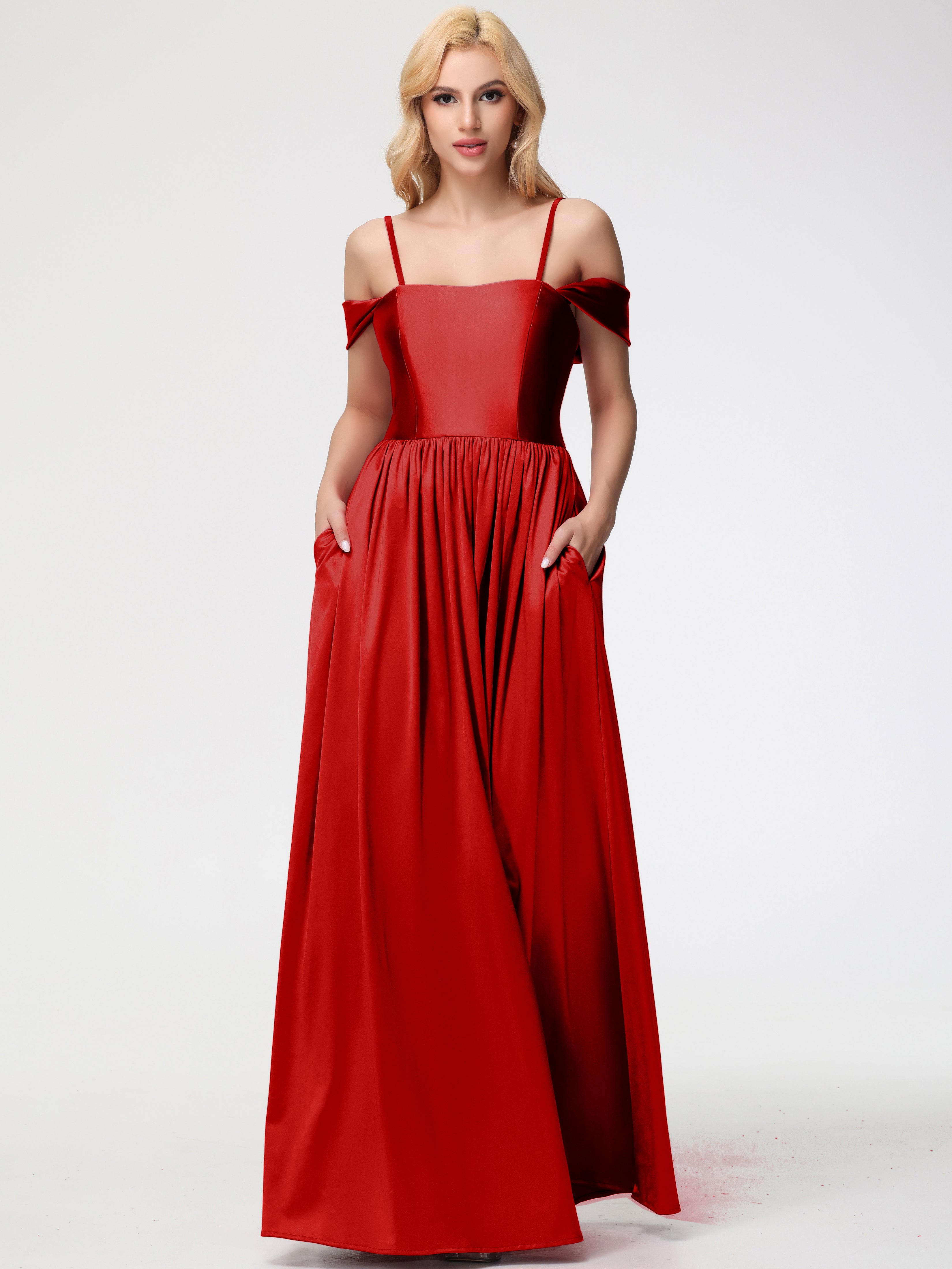 red satin dress with pockets Sweetheart Dark Red Satin Long Prom Dresses with Pockets, Gown Dresses,MP537
