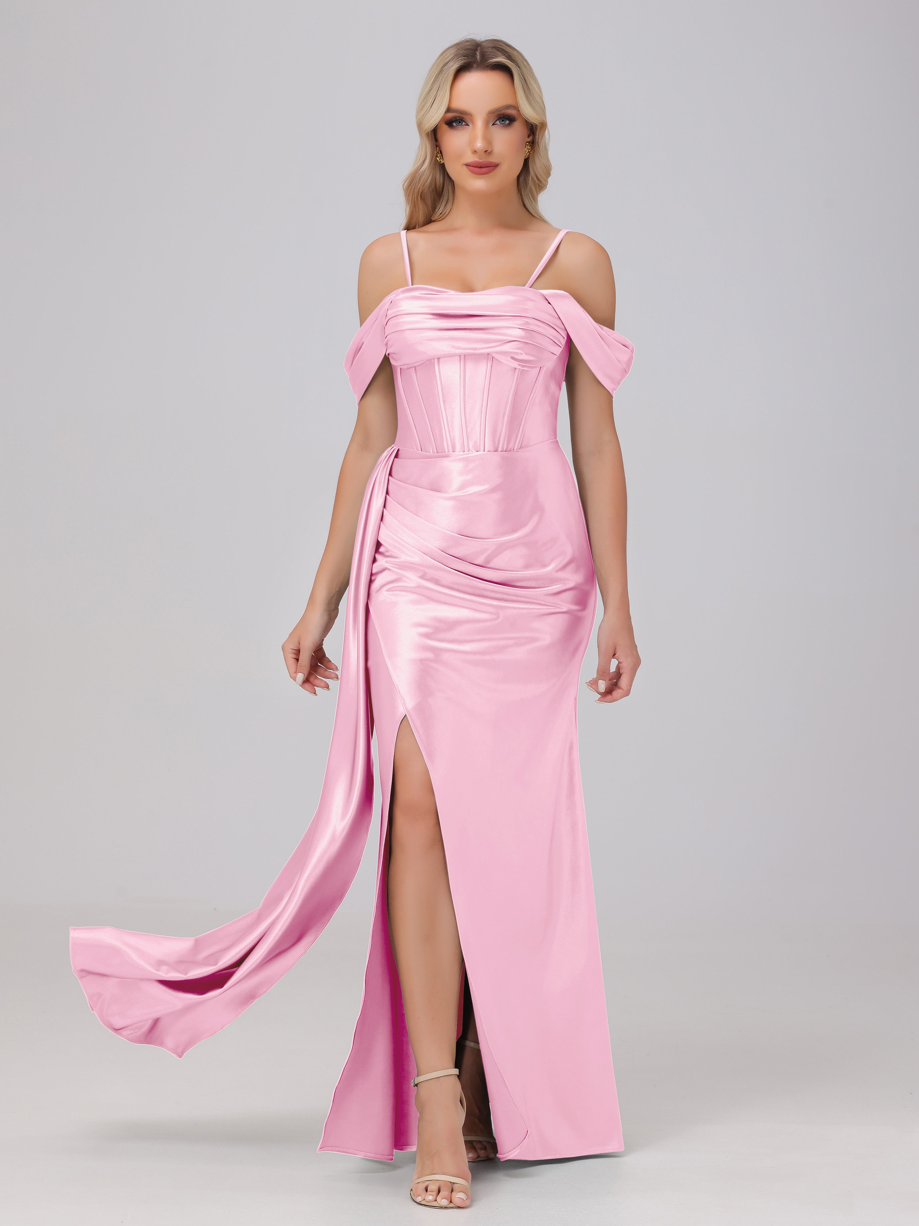 Blush Pink Formal Dresses Off the Shoulder Straps Bodice Zip Back Form Blush Pink Formal Dresses Off the Shoulder Straps Bodice Zip Back Form