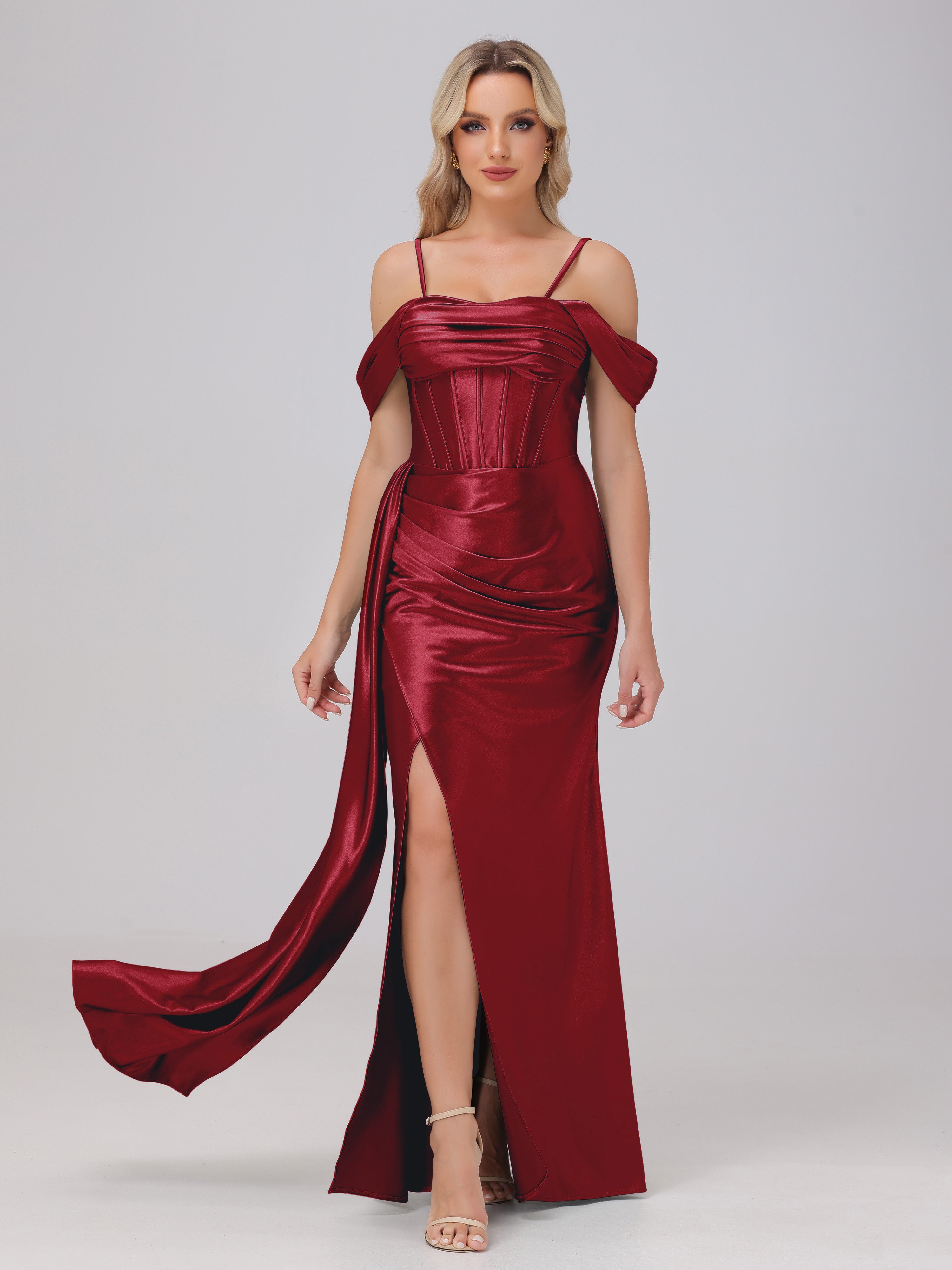 Burgundy Long Prom Dresses Off the Shoulder Straps Bodice Zip Back Pro Burgundy Long Prom Dresses Off the Shoulder Straps Bodice Zip Back Pro