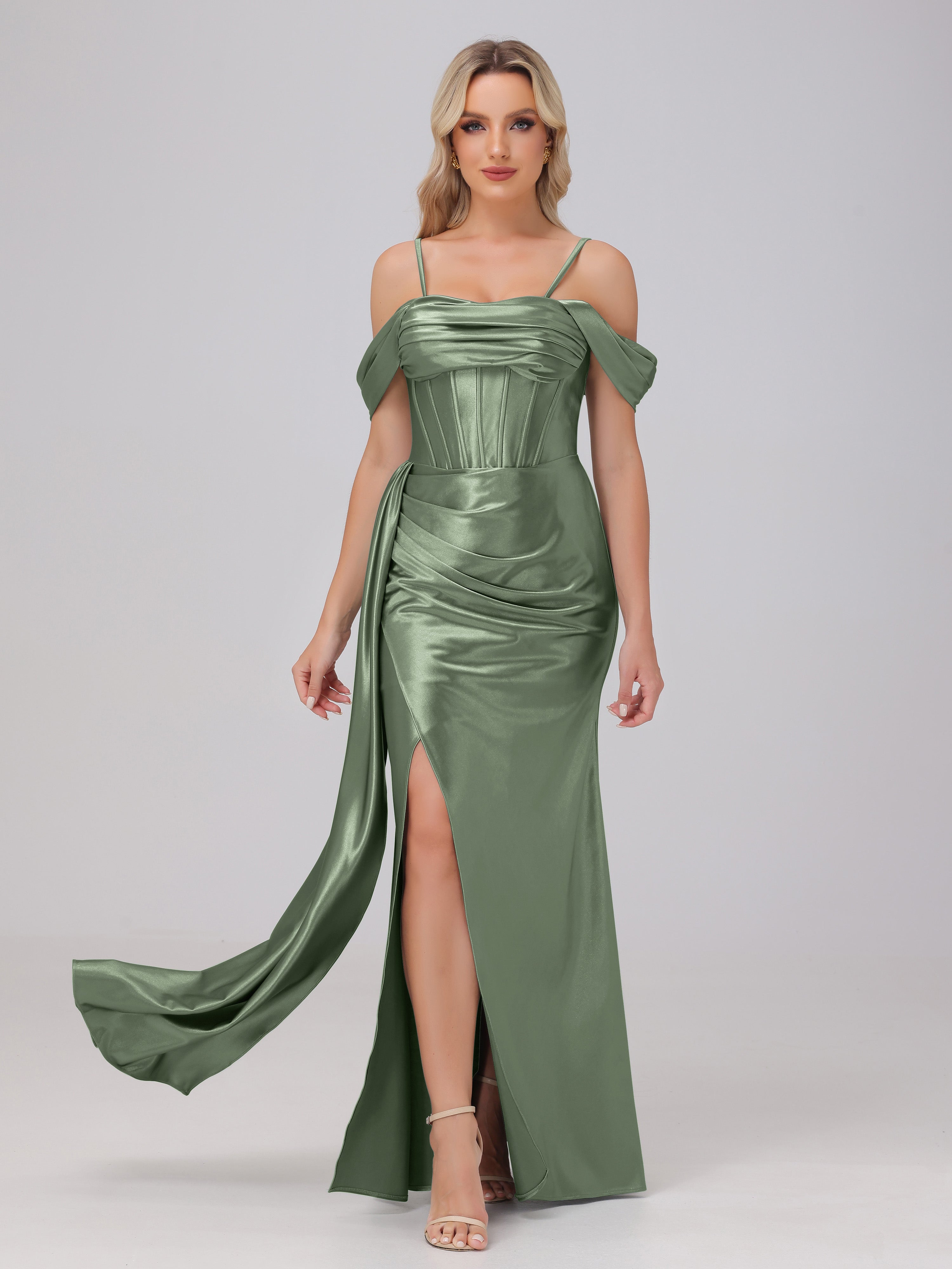 dusty sage prom dress Chic Dusty Sage Mermaid Sweetheart Sleeveless Beaded Long Prom Dress W