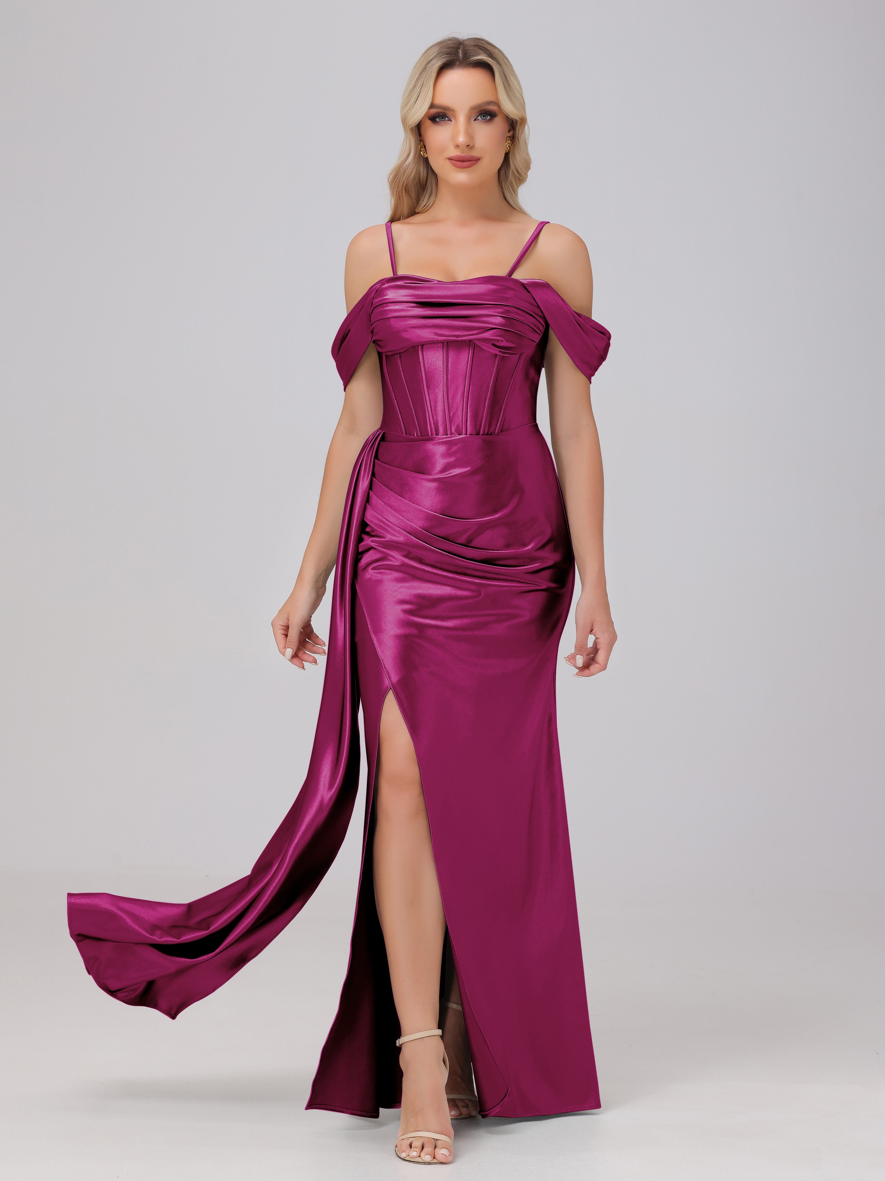 Fuchsia Pink Formal Dresses Off the Shoulder Straps Bodice Zip Back Fo Fuchsia Pink Formal Dresses Off the Shoulder Straps Bodice Zip Back Fo