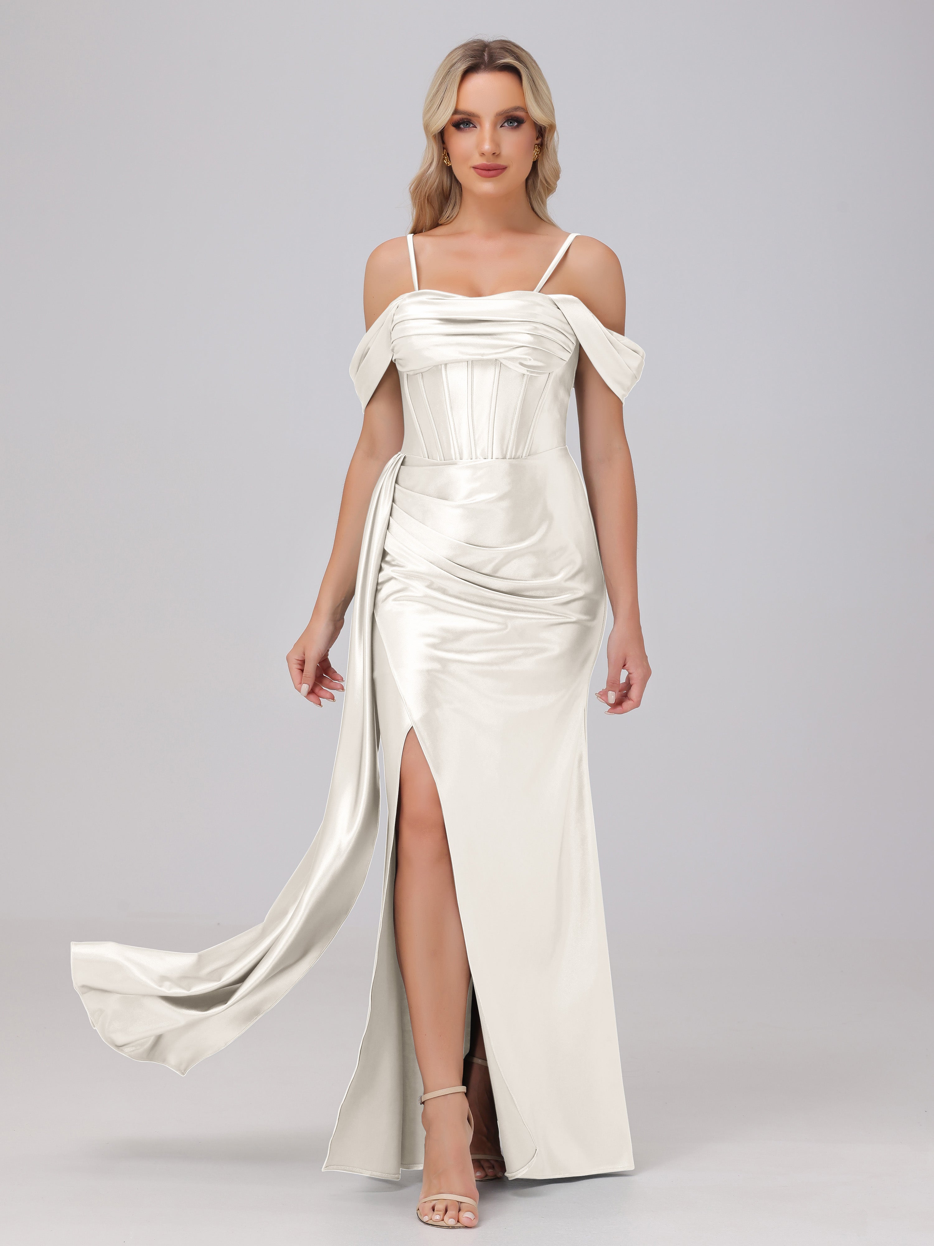 Ivory Mermaid Prom Dresses Off the Shoulder Straps Bodice Zip Back Pro Ivory Mermaid Prom Dresses Off the Shoulder Straps Bodice Zip Back Pro