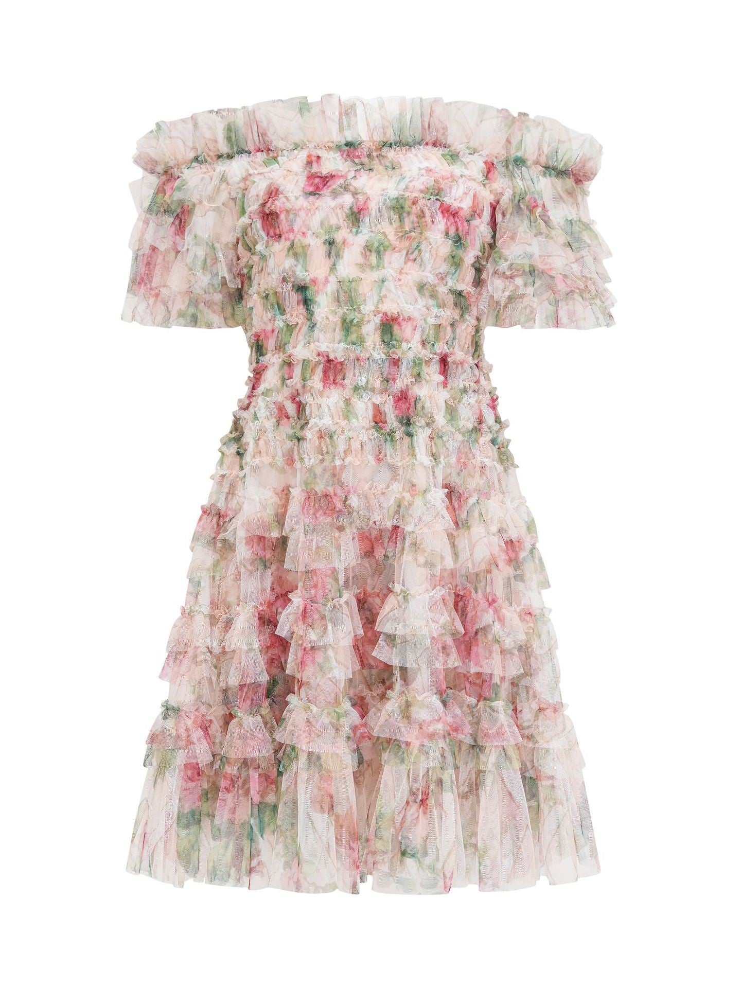 Off the Shoulder Floral Tulle Short Knee Length Wedding Guest Dresses Off the Shoulder Floral Tulle Short Knee Length Wedding Guest Dresses