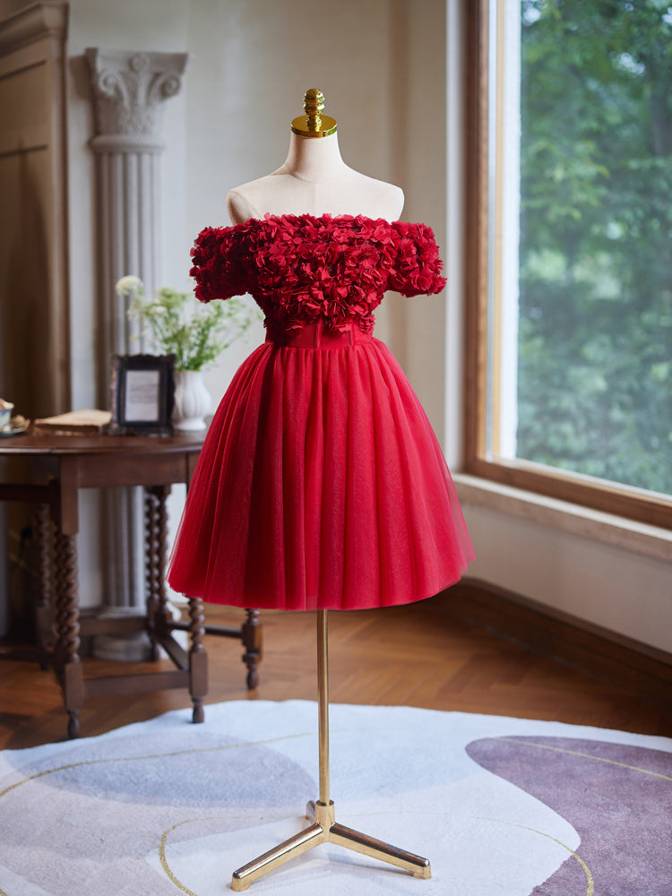 Off the Shoulder Flower Bodice Tulle Short Homecoming Dress Off the Shoulder Flower Bodice Tulle Short Homecoming Dress