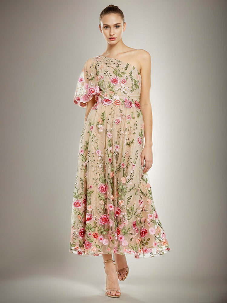 One Shoulder Short Sleeves Printed Floral Mother of the Bride Dresses One Shoulder Short Sleeves Printed Floral Mother of the Bride Dresses