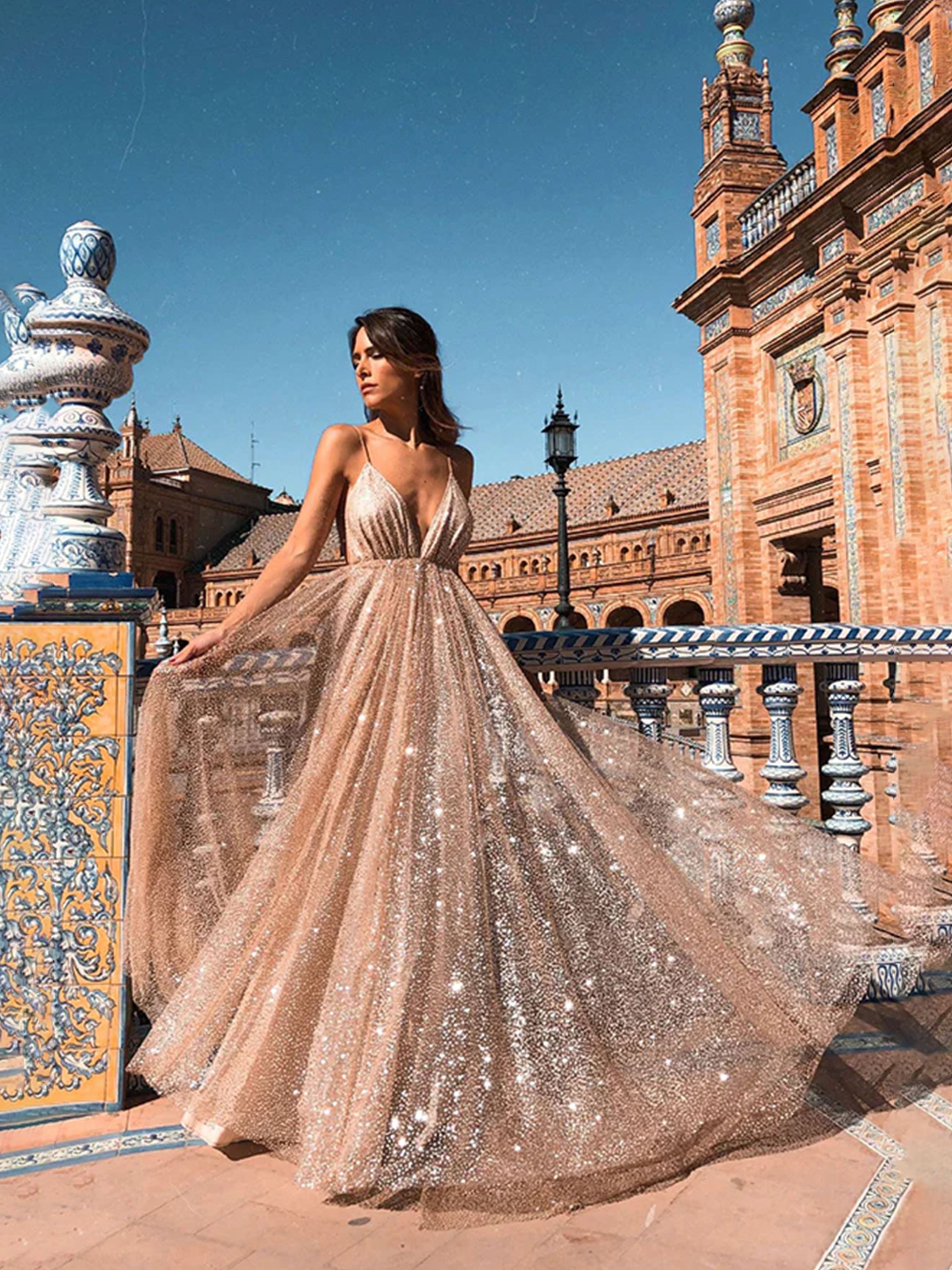 sequin spaghetti strap long dress Spaghetti Straps Gold Mermaid Sequin Sheath Long Prom Dresses With Side Slit