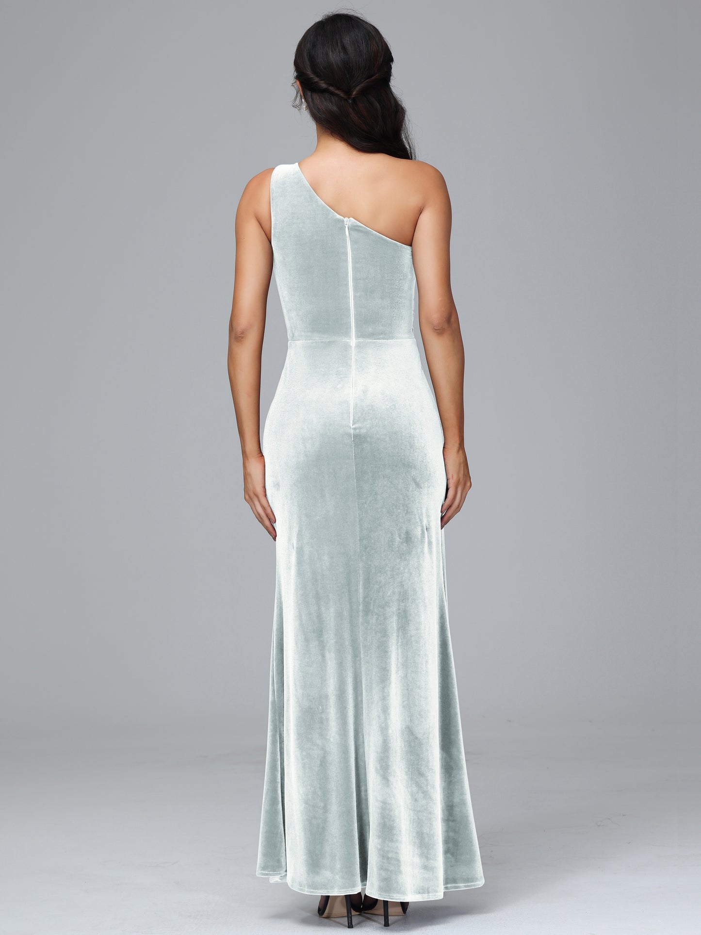 One Shoulder With Slit Plus Size Velvet Bridesmaid Dress