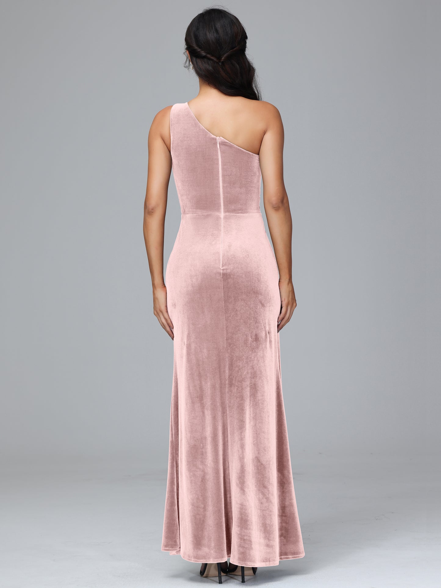 One Shoulder With Slit Plus Size Velvet Bridesmaid Dress