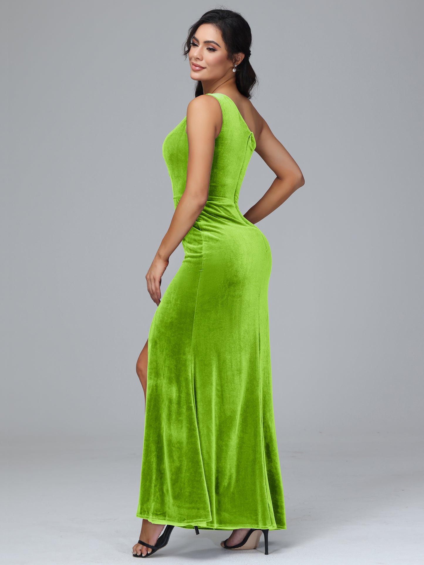 One Shoulder With Slit Plus Size Velvet Bridesmaid Dress