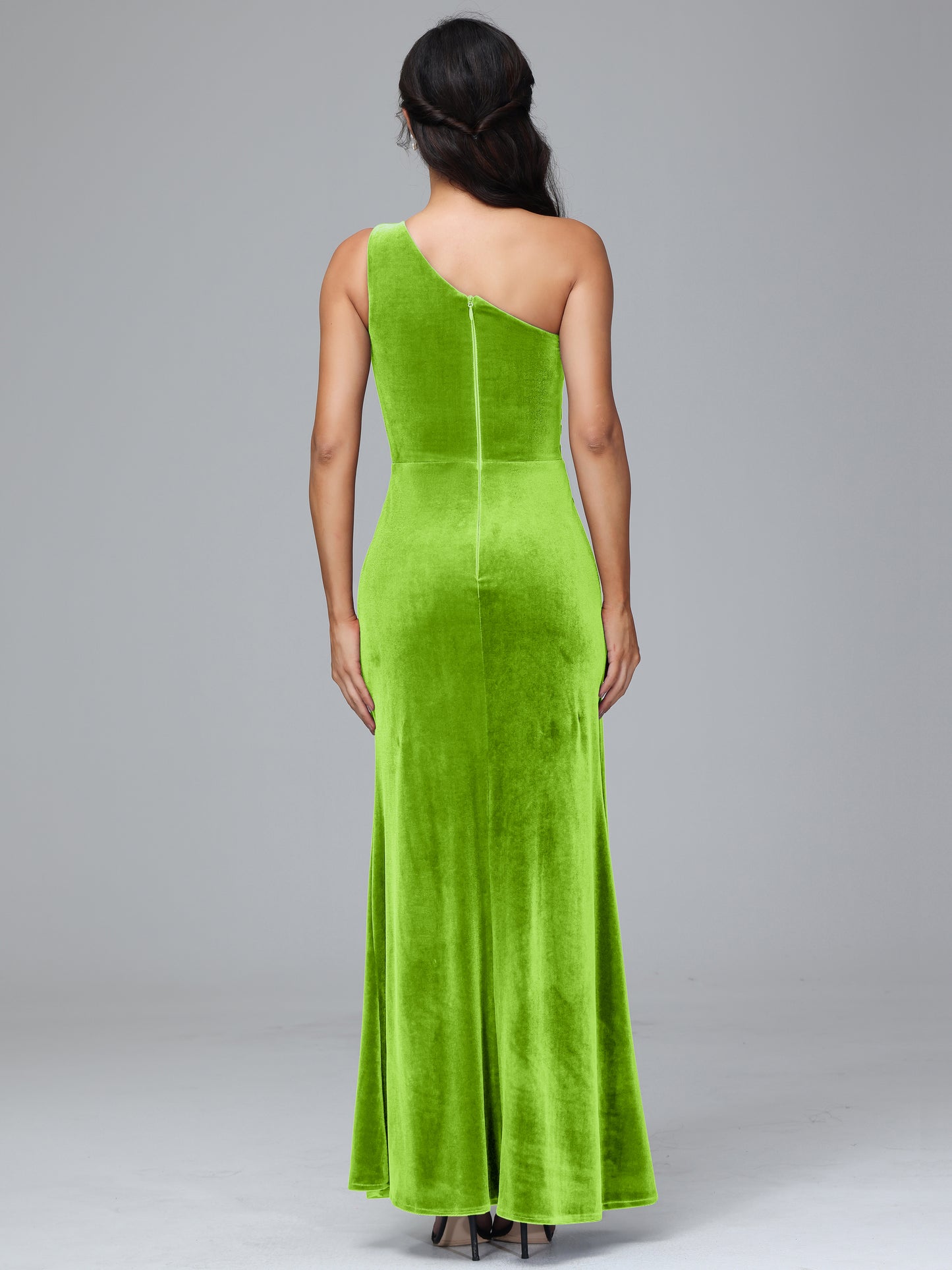 One Shoulder With Slit Plus Size Velvet Bridesmaid Dress