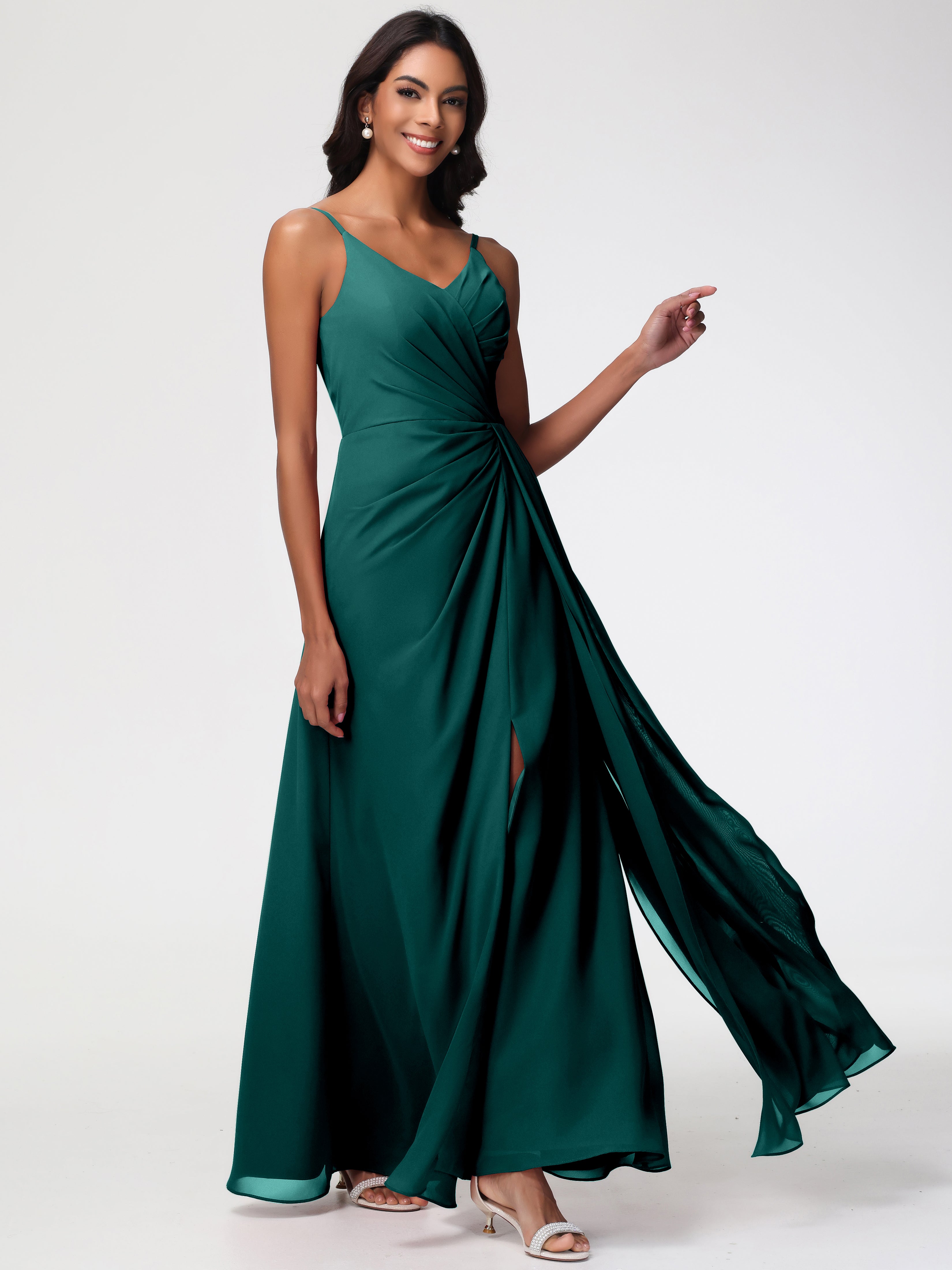 bridesmaid dresses peacock colors Peacock Blue Bridesmaid Dress A-Line V-Neck Off The Shoulder Long Stretch Satin Bridesmaid Dresses With Split