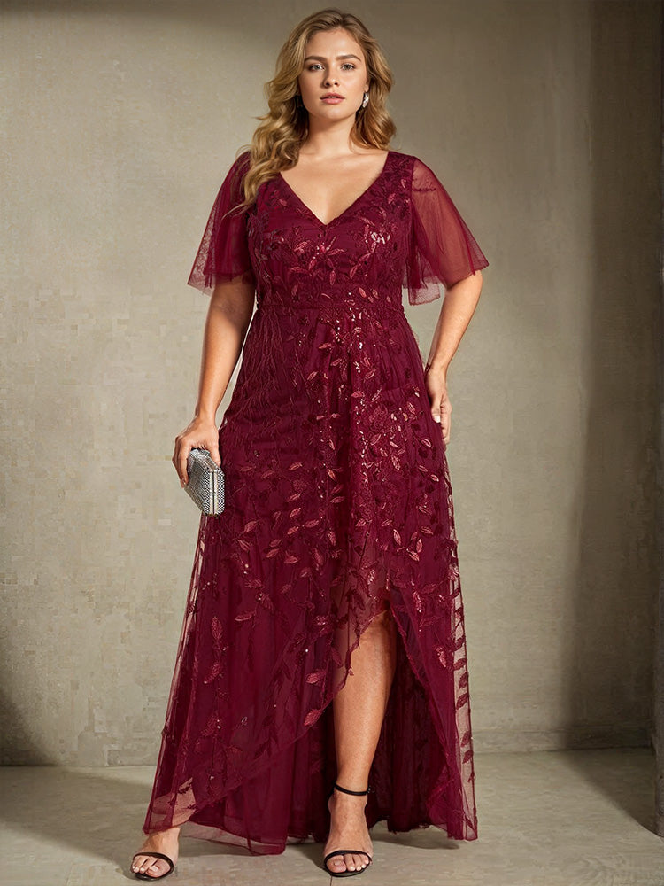 Plus Size V-Neck Short Sleeves Sequin Mother of the Groom Dresses Plus Size V-Neck Short Sleeves Sequin Mother of the Groom Dresses