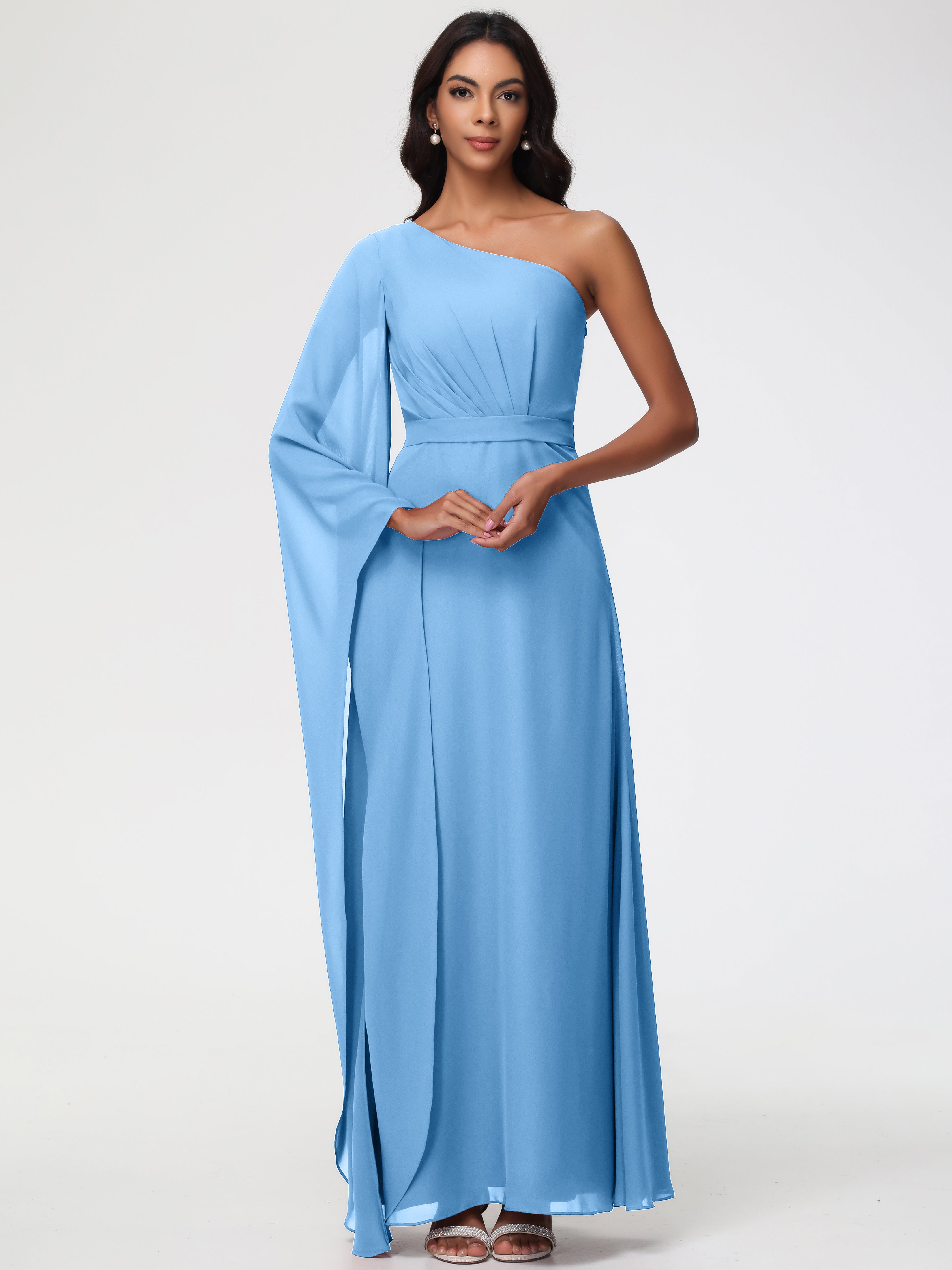 One Shoulder Blue Bridesmaid Dress Flowy One Shoulder Long Sleeves Floor Length Chiffon Bridesmaid Dresses One Shoulder Blue Bridesmaid Dress Flowy One Shoulder Long Sleeves Floor Length Chiffon Bridesmaid Dresses