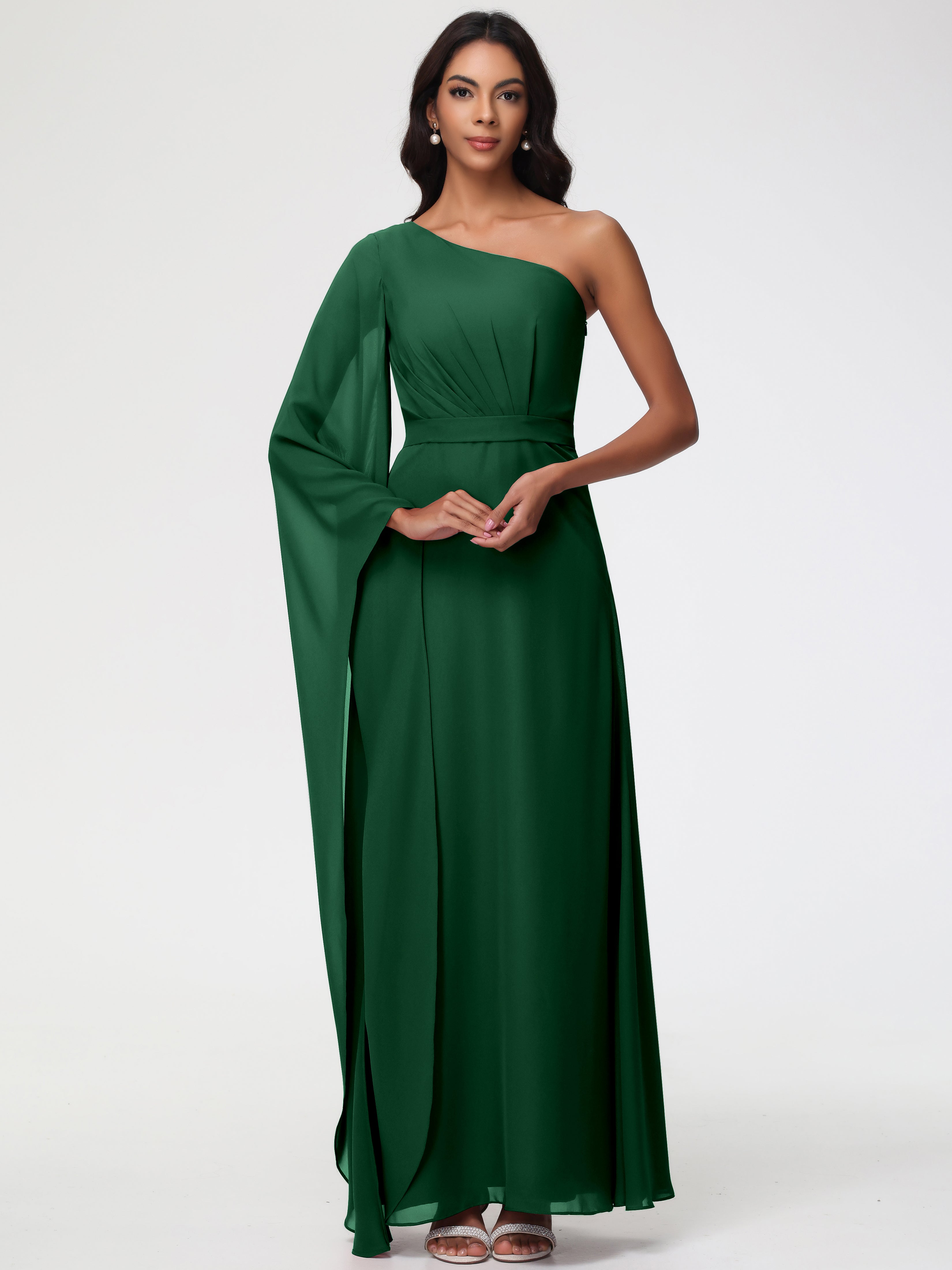 Long Dark Green Bridesmaid Dresses Flowy One Shoulder Long Sleeves Floor Length Chiffon Bridesmaid Dresses Long Dark Green Bridesmaid Dresses Flowy One Shoulder Long Sleeves Floor Length Chiffon Bridesmaid Dresses