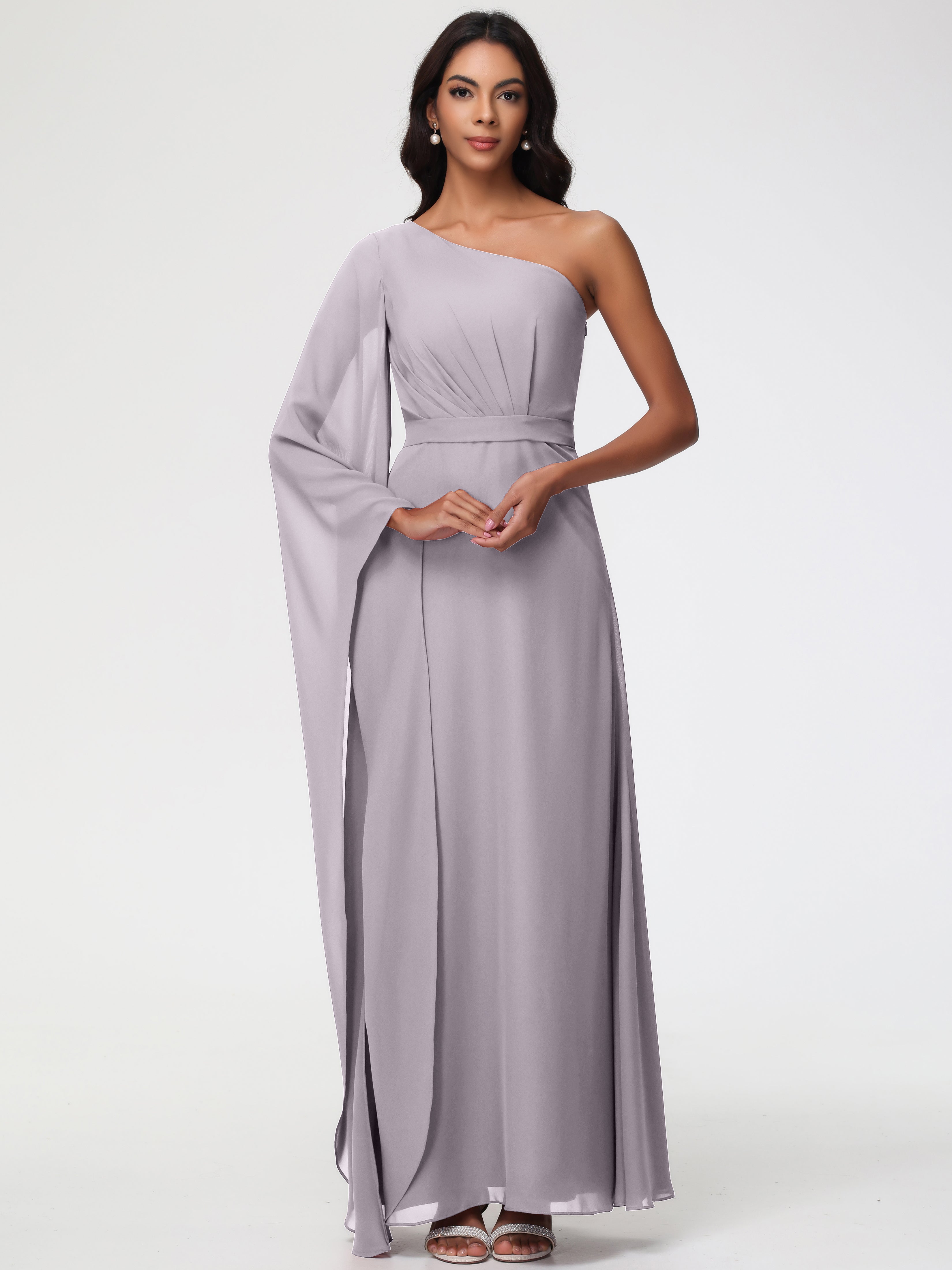 Bridesmaid Dresses Dusk Flowy One Shoulder Long Sleeves Floor Length Chiffon Bridesmaid Dresses Bridesmaid Dresses Dusk Flowy One Shoulder Long Sleeves Floor Length Chiffon Bridesmaid Dresses