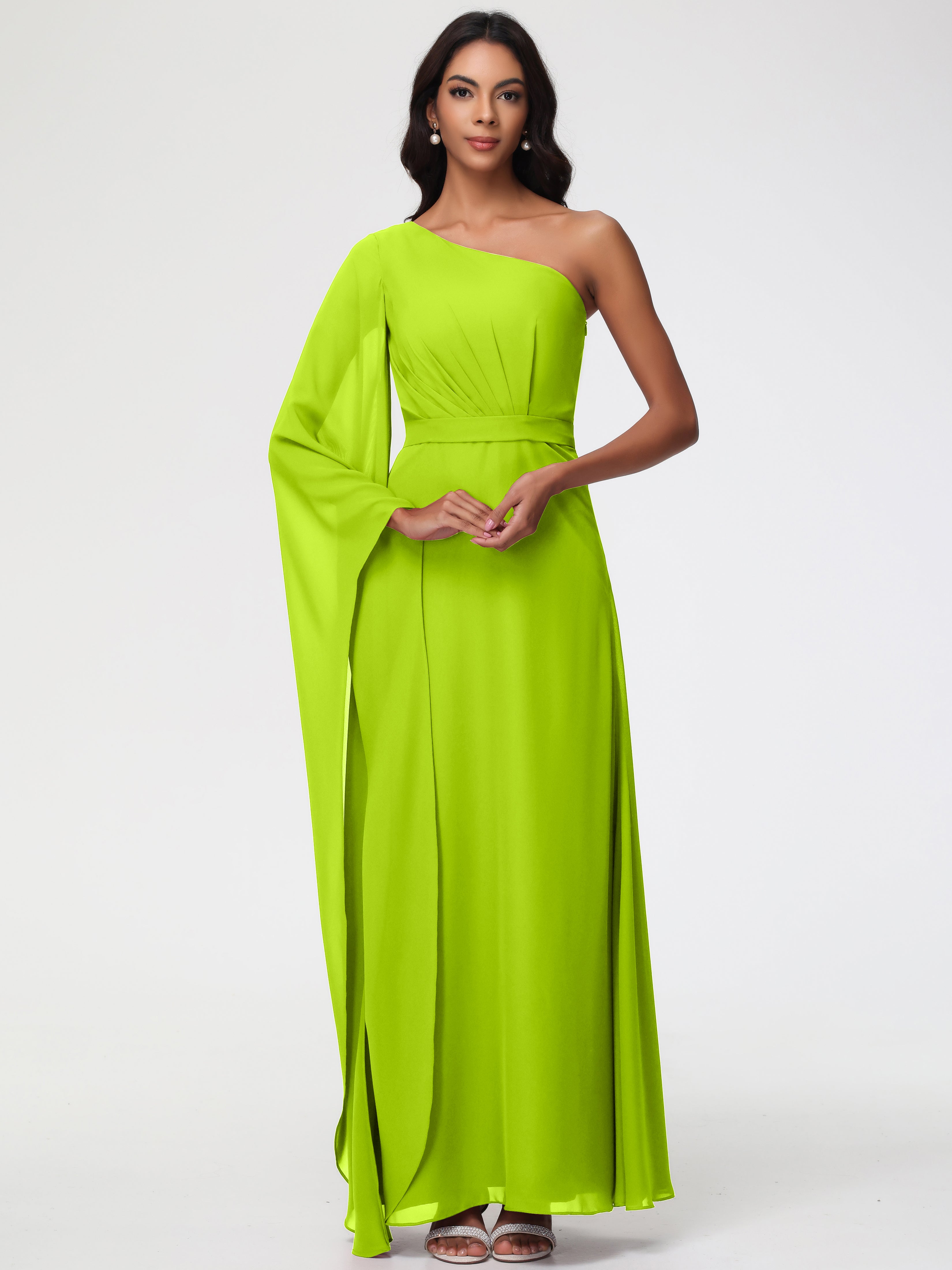 Wedding Lime Green Bridesmaid Dresses Flowy One Shoulder Long Sleeves Floor Length Chiffon Bridesmaid Dresses Wedding Lime Green Bridesmaid Dresses Flowy One Shoulder Long Sleeves Floor Length Chiffon Bridesmaid Dresses