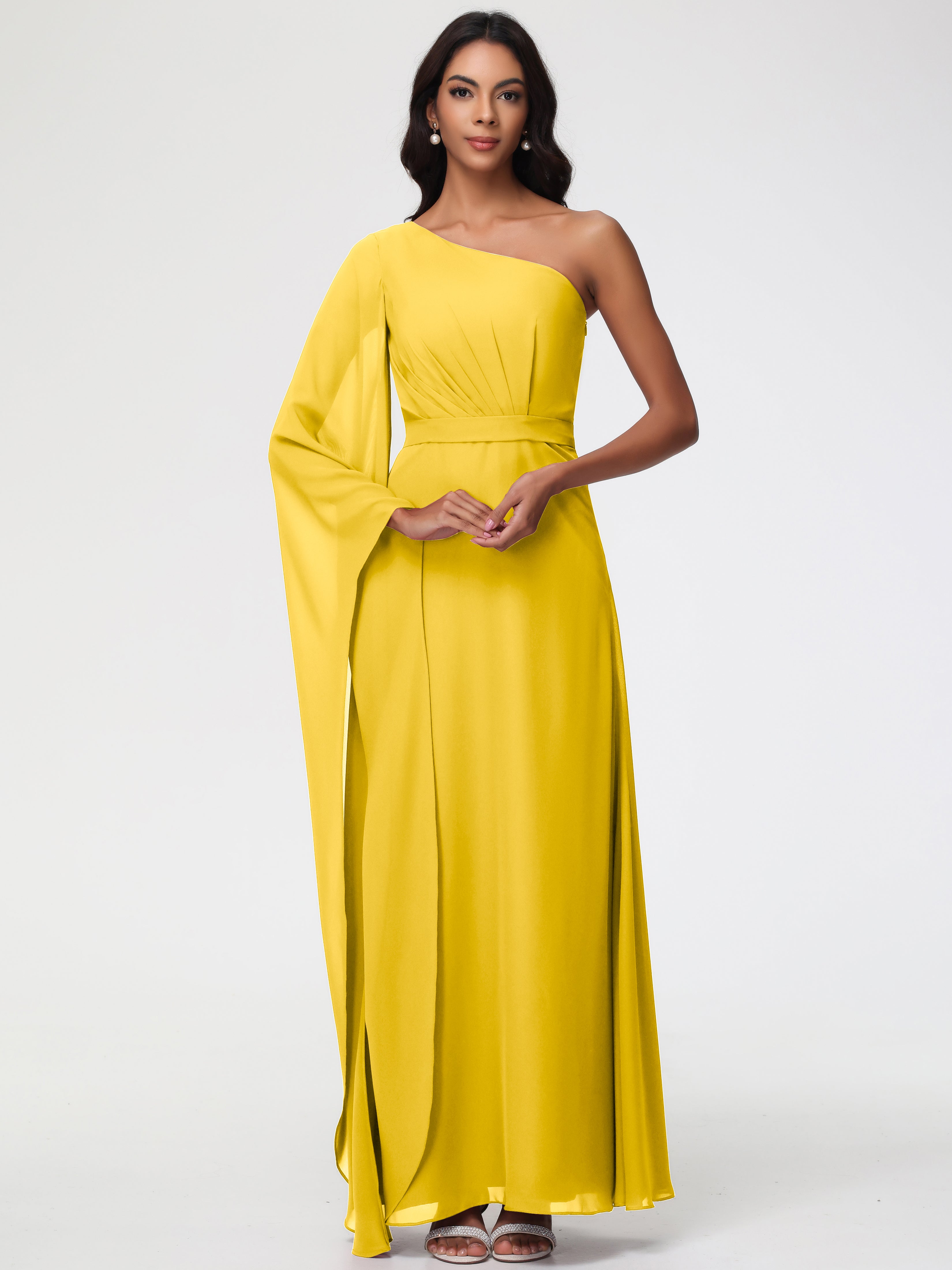 Marigold Dress Bridesmaid Flowy One Shoulder Long Sleeves Floor Length Chiffon Bridesmaid Dresses Marigold Dress Bridesmaid Flowy One Shoulder Long Sleeves Floor Length Chiffon Bridesmaid Dresses