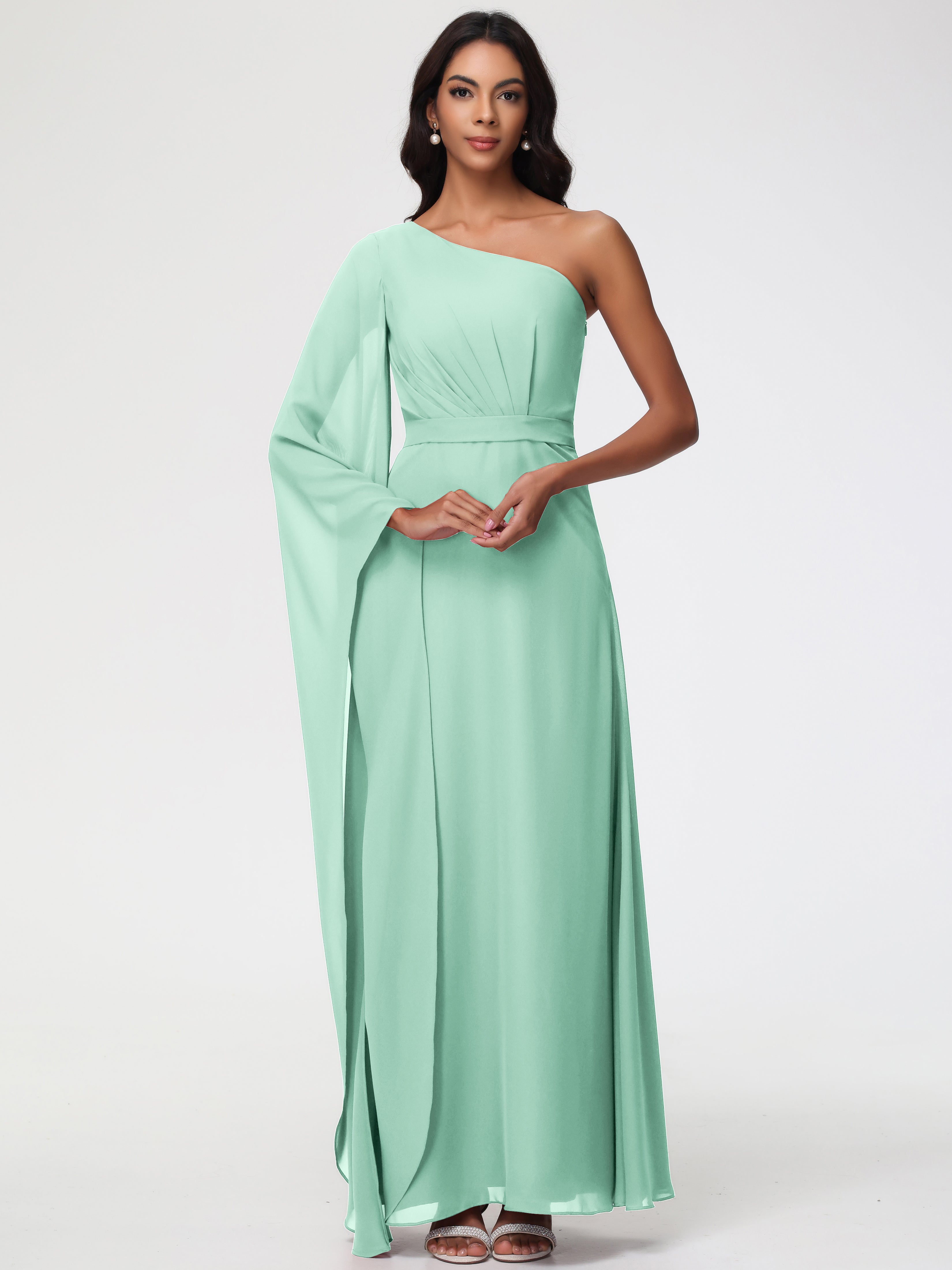 One Shoulder Mint Green Bridesmaid Dresses Flowy One Shoulder Long Sleeves Floor Length Chiffon Bridesmaid Dresses One Shoulder Mint Green Bridesmaid Dresses Flowy One Shoulder Long Sleeves Floor Length Chiffon Bridesmaid Dresses
