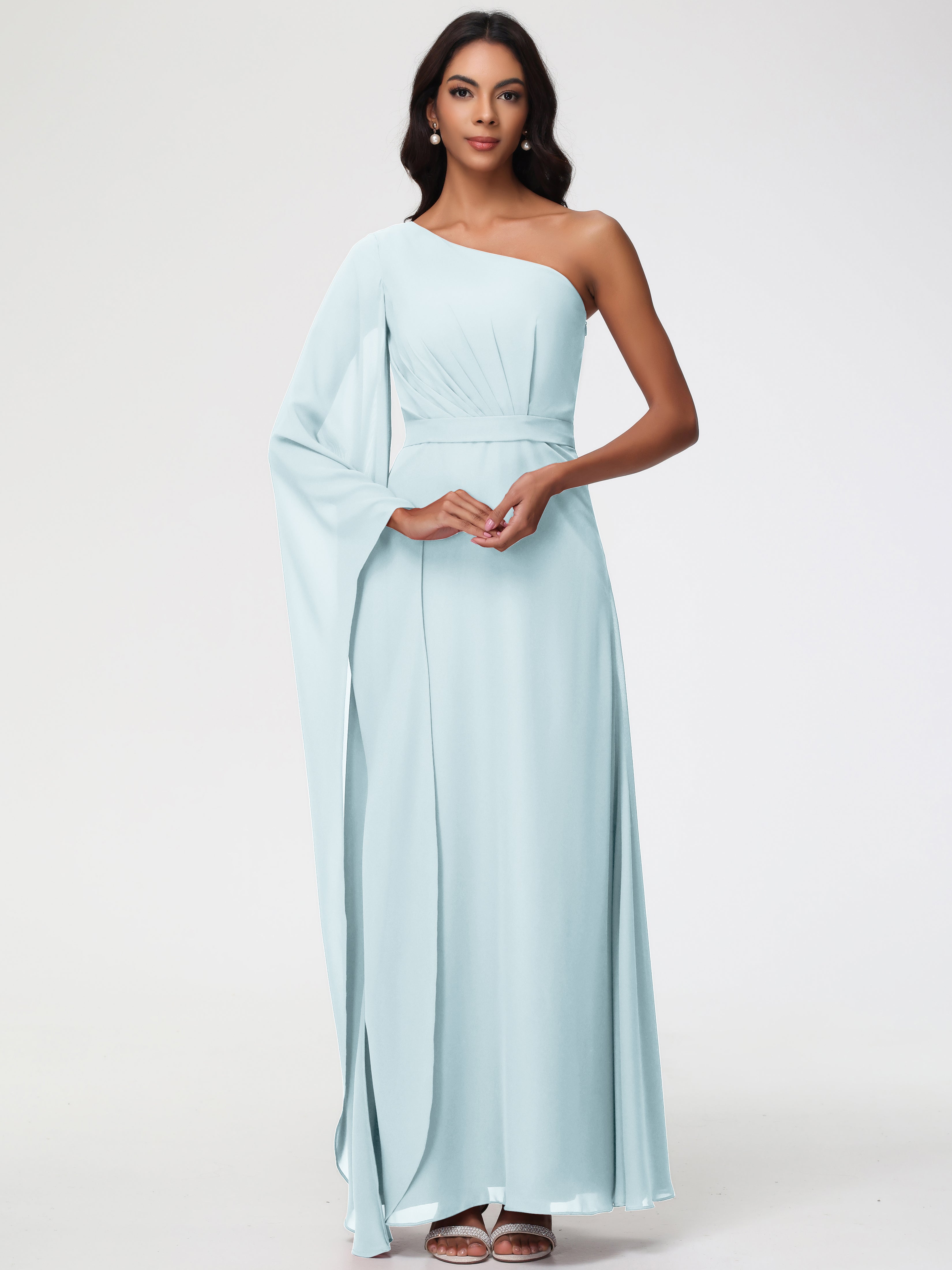 One Shoulder Mist Bridesmaid Dresses Flowy One Shoulder Long Sleeves Floor Length Chiffon Bridesmaid Dresses One Shoulder Mist Bridesmaid Dresses Flowy One Shoulder Long Sleeves Floor Length Chiffon Bridesmaid Dresses