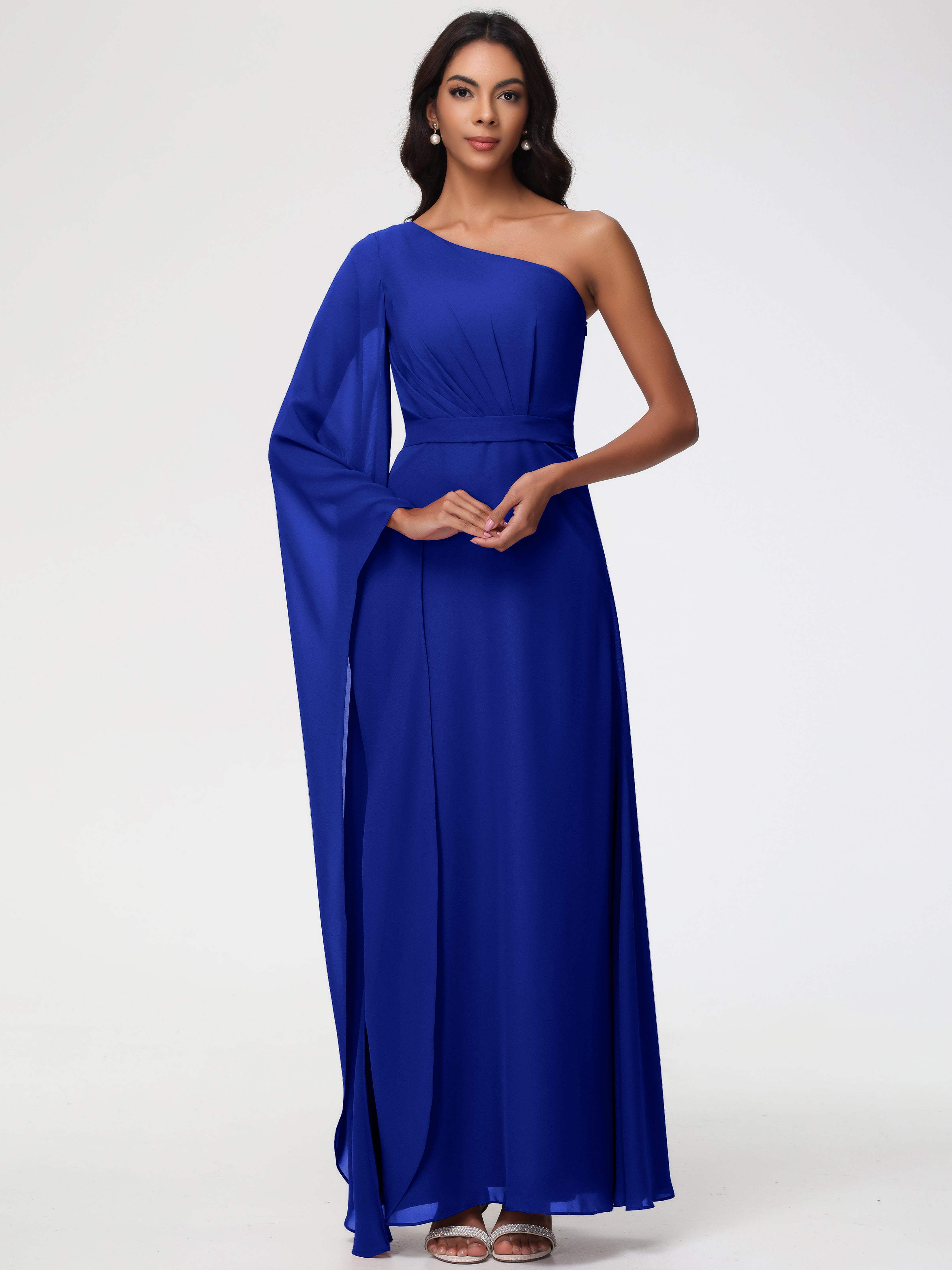 Royal Purple Bridesmaid Dress Flowy One Shoulder Long Sleeves Floor Length Chiffon Bridesmaid Dresses Royal Purple Bridesmaid Dress Flowy One Shoulder Long Sleeves Floor Length Chiffon Bridesmaid Dresses