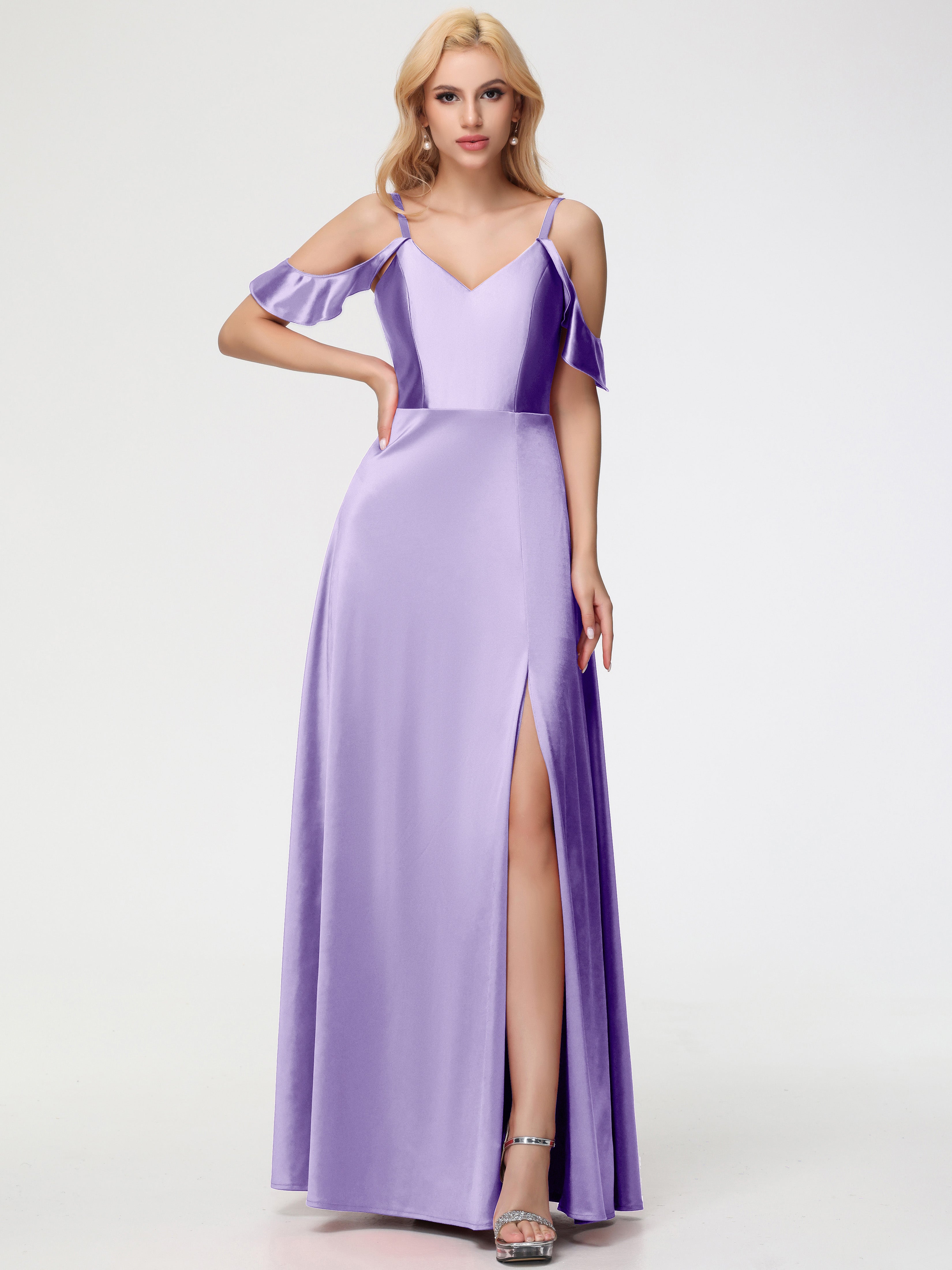 tahiti bridesmaid dresses ZAPAKASA Women Tahiti Ruffled Wedding Party Guest Dress Spaghetti Straps Chiffon Long Bridesmaid Dress with Slit