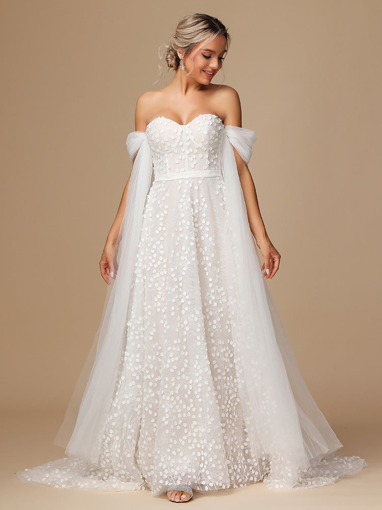 Strapless A Line Lace Long Wedding Dress