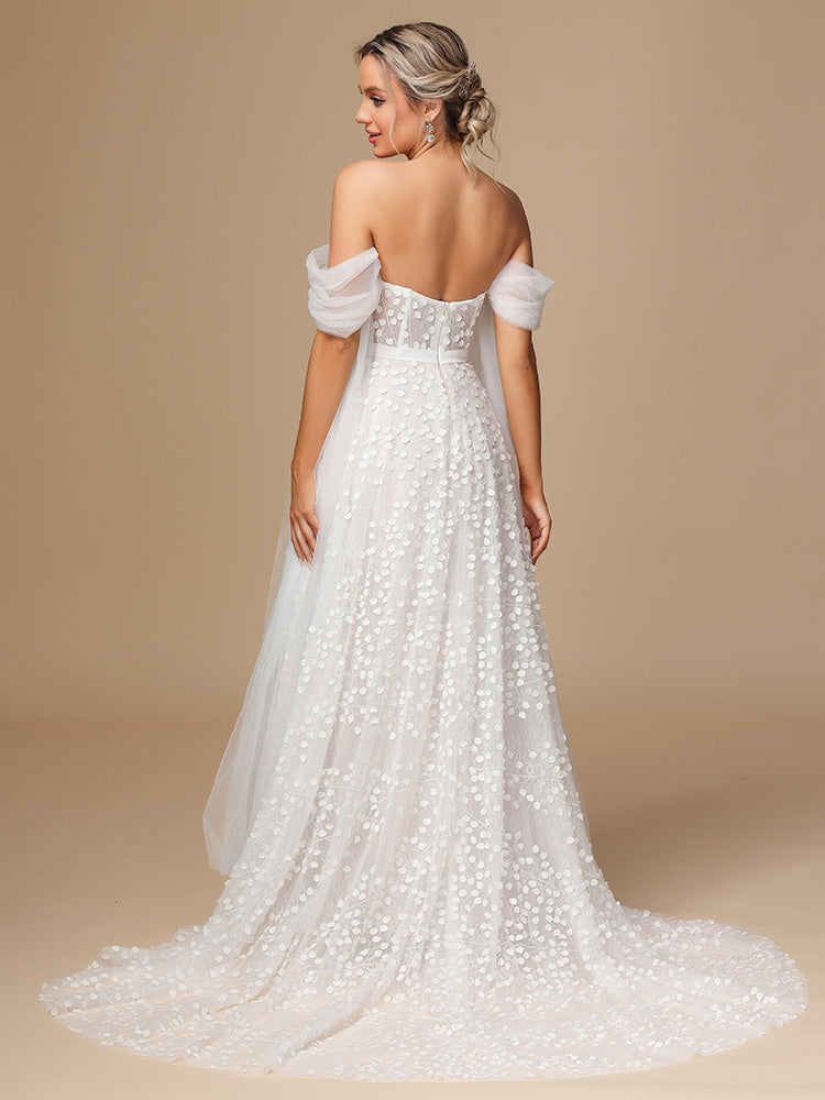 Strapless A Line Lace Long Wedding Dress