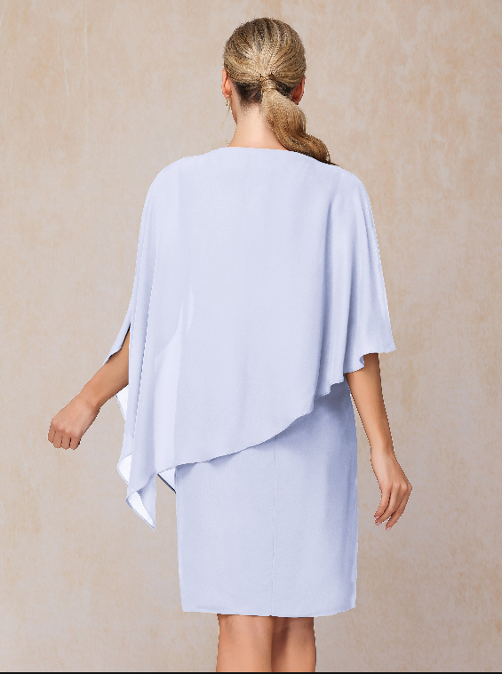 Knee Length Short Sleeves Chiffon Mother Of The Groom Dress