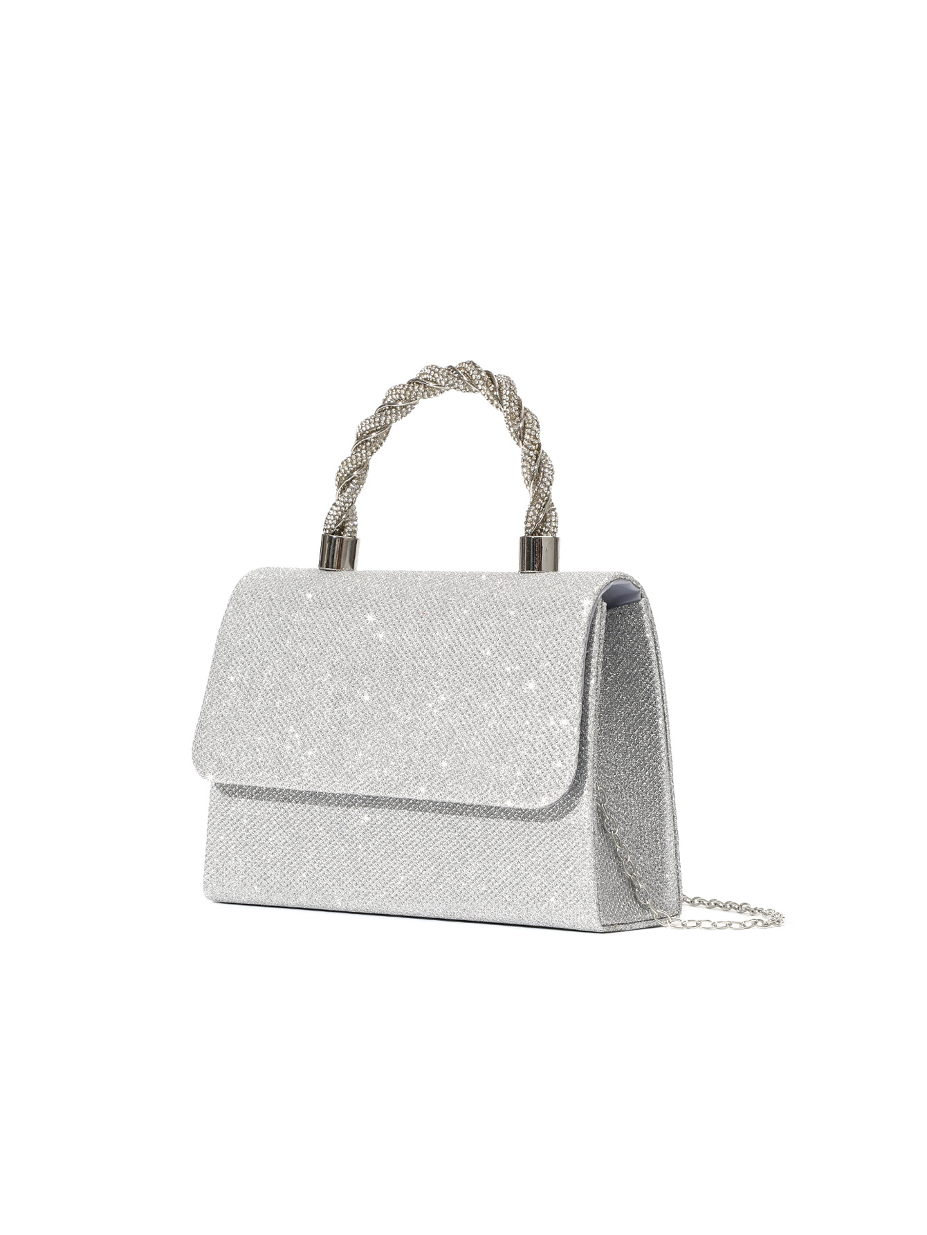 Silver Glitter Twill Knitting Rope Handle Evening Bag Clutch Bag