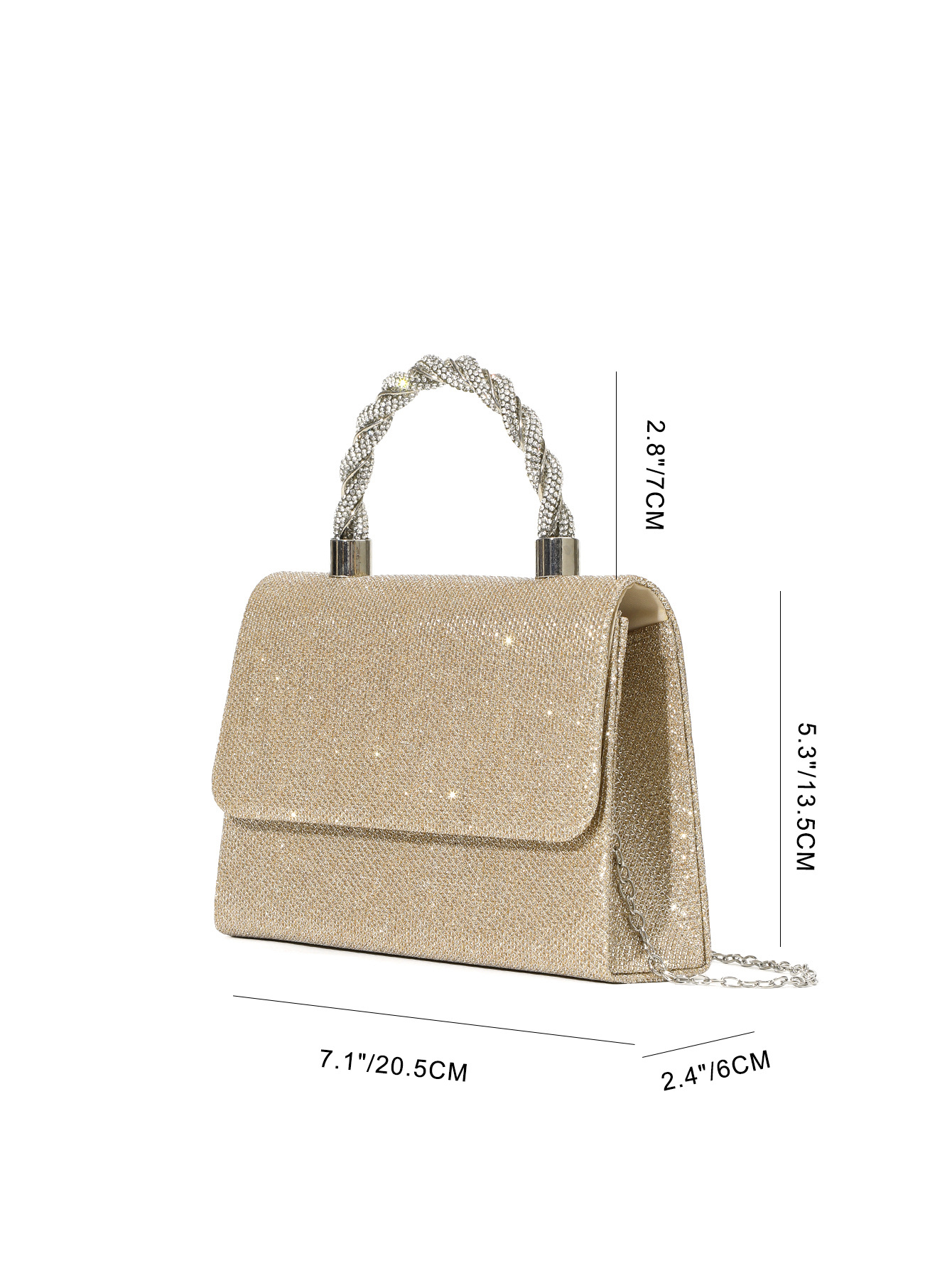 Silver Glitter Twill Knitting Rope Handle Evening Bag Clutch Bag