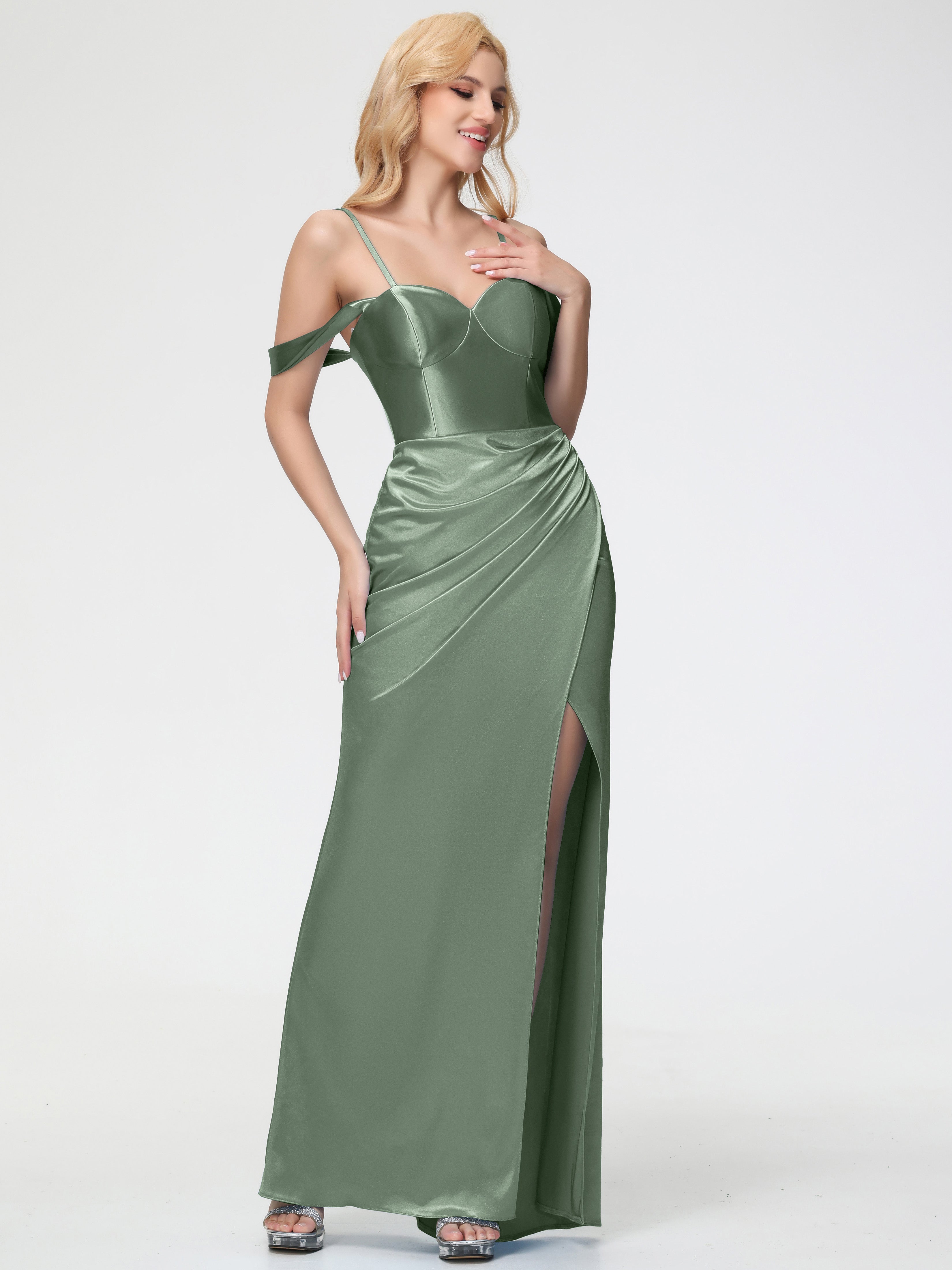 Dusty Sage Dress Bridesmaid Sheath/Column Off The Shoulder Removable S Dusty Sage Dress Bridesmaid Sheath/Column Off The Shoulder Removable S