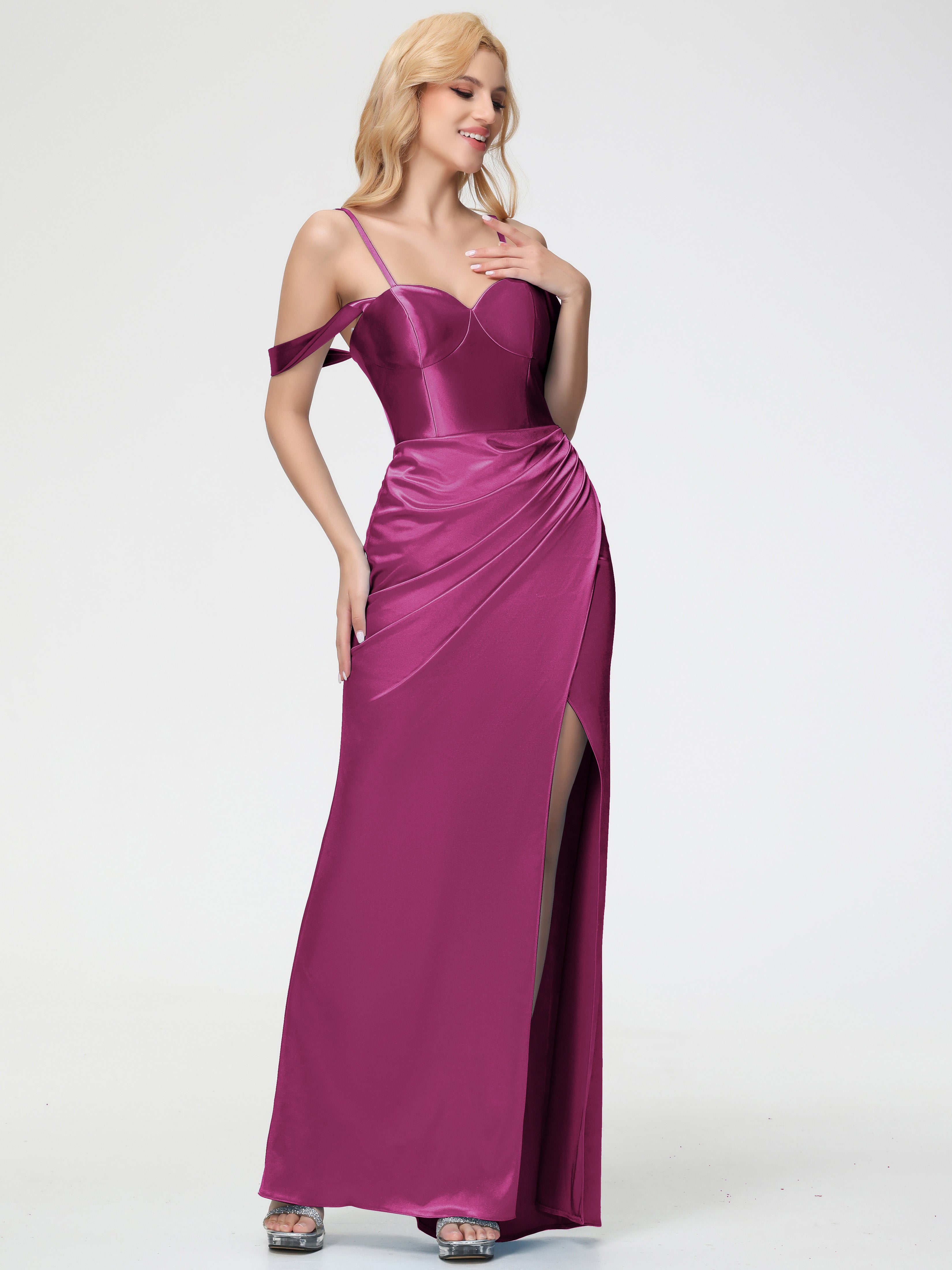Fuchsia Color Formal Dresses Sheath/Column Off The Shoulder Removable Fuchsia Color Formal Dresses Sheath/Column Off The Shoulder Removable