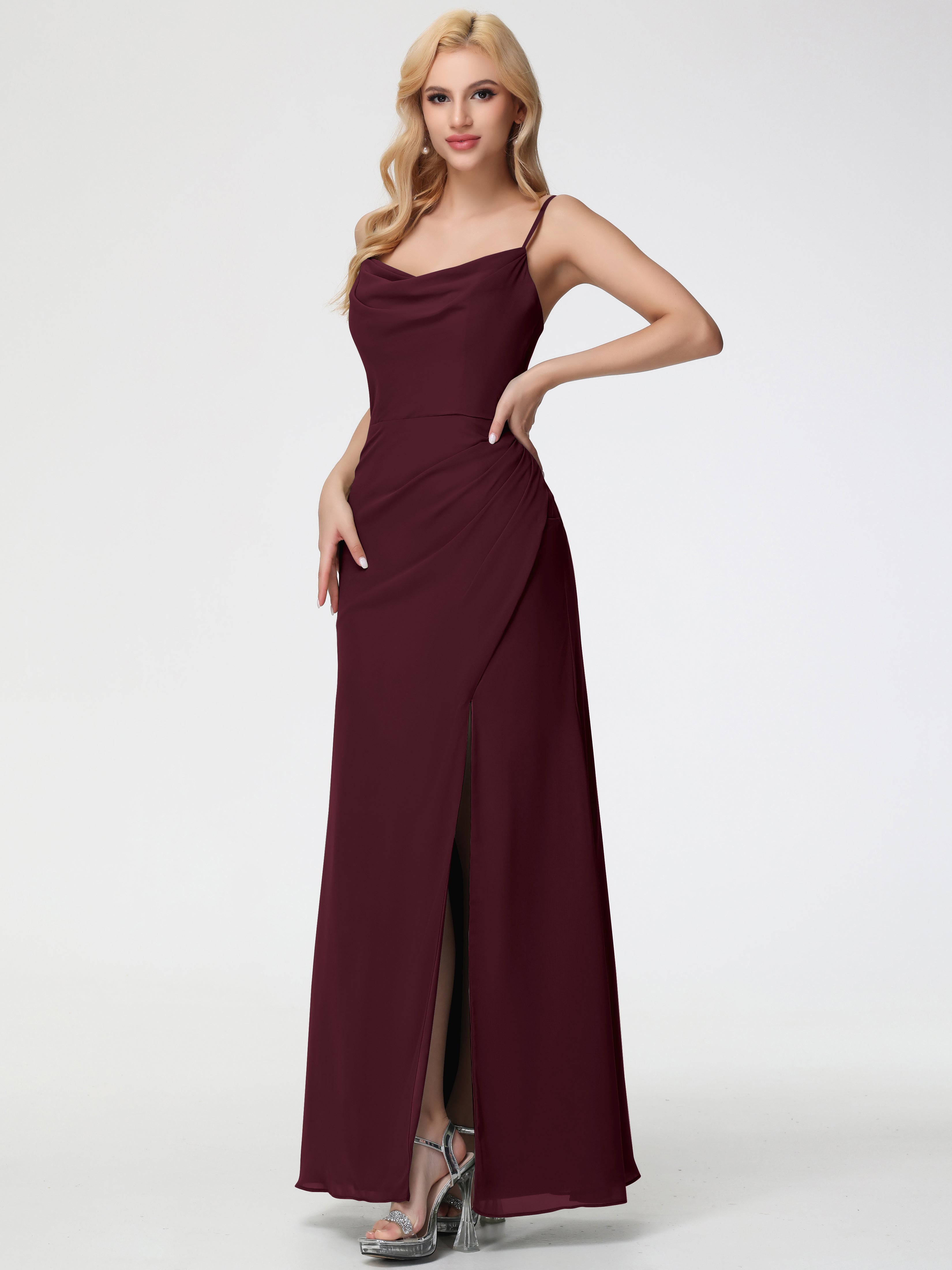 chiffon cabernet bridesmaid dresses Wedtrend Cabernet A Line V Neck Sexy Pleated Floor Length Chiffon Long Bridesmaid Dress Wedding Party Dressses, Chiffon color / US22W