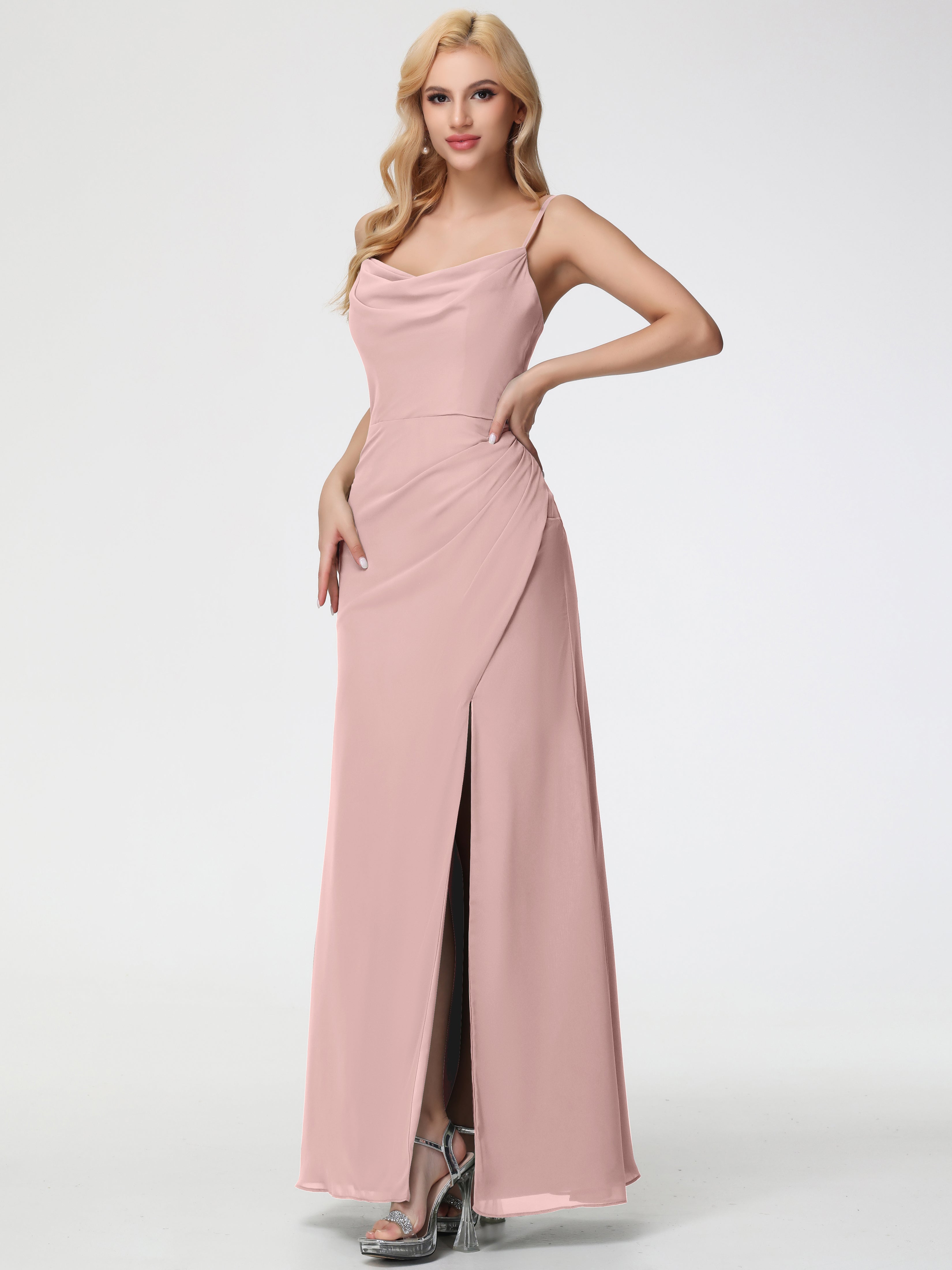 Dusty Rose Bridesmaid Dress Spaghetti Straps Cowl Neck Sheath/Coulmn Ruched Floor Length Chiffon Bridesmaid Dress With Slit Dusty Rose Bridesmaid Dress Spaghetti Straps Cowl Neck Sheath/Coulmn Ruched Floor Length Chiffon Bridesmaid Dress With Slit