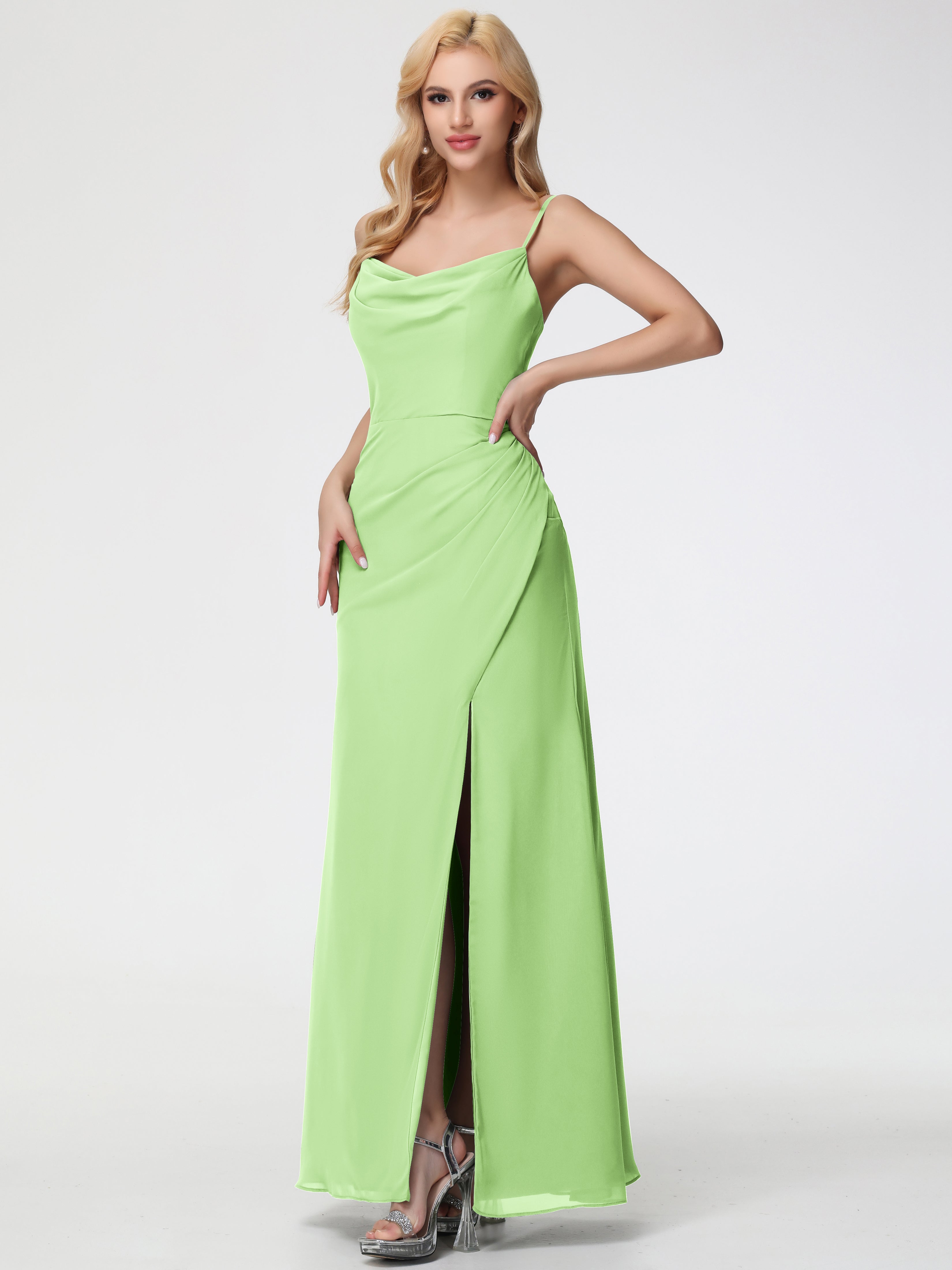 Sage Bridesmaid Dress Spaghetti Straps Cowl Neck Sheath/Coulmn Ruched Floor Length Chiffon Bridesmaid Dress With Slit Sage Bridesmaid Dress Spaghetti Straps Cowl Neck Sheath/Coulmn Ruched Floor Length Chiffon Bridesmaid Dress With Slit
