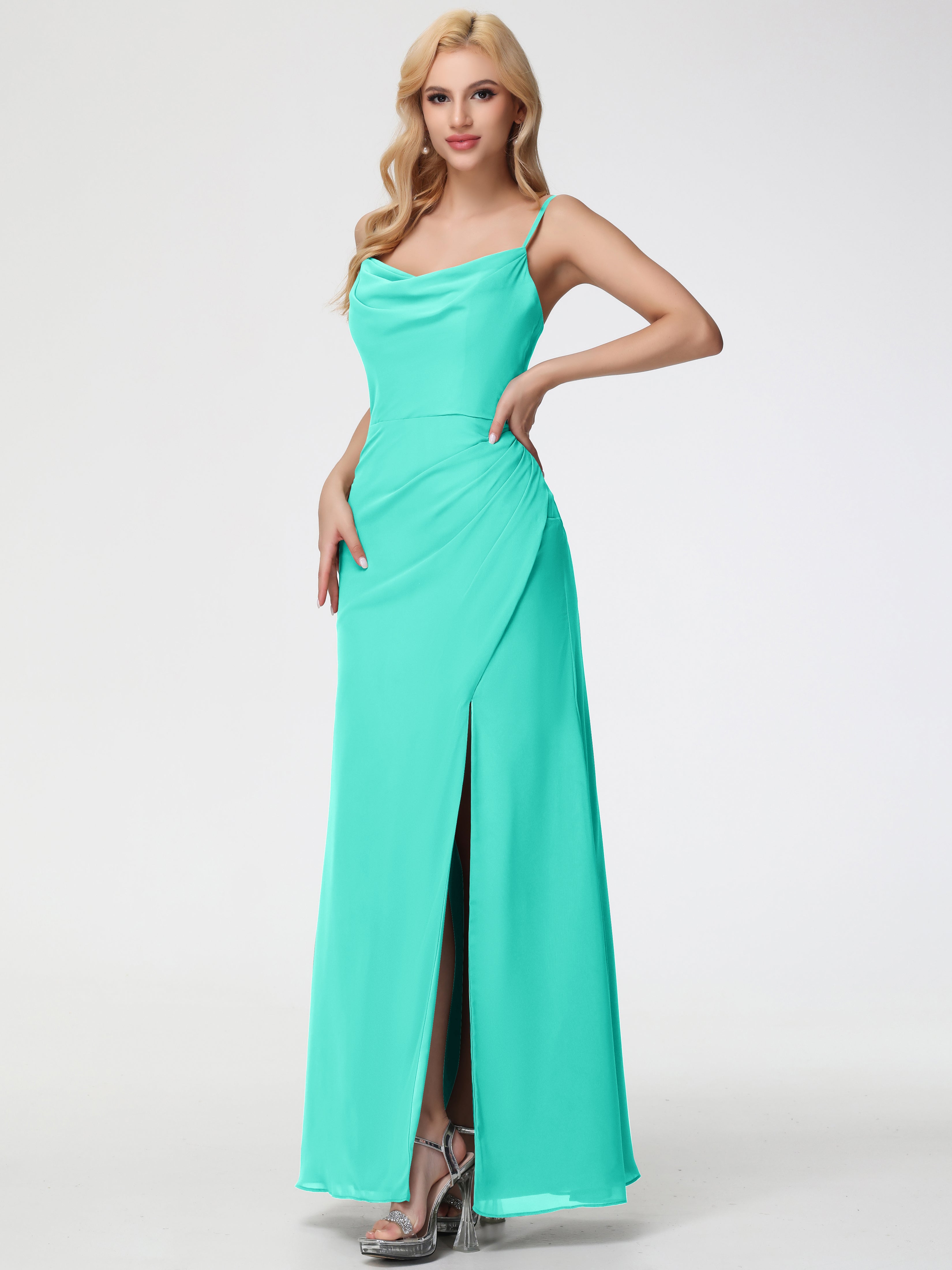 Spa Bridesmaid Dress Spaghetti Straps Cowl Neck Sheath/Coulmn Ruched Floor Length Chiffon Bridesmaid Dress With Slit Spa Bridesmaid Dress Spaghetti Straps Cowl Neck Sheath/Coulmn Ruched Floor Length Chiffon Bridesmaid Dress With Slit