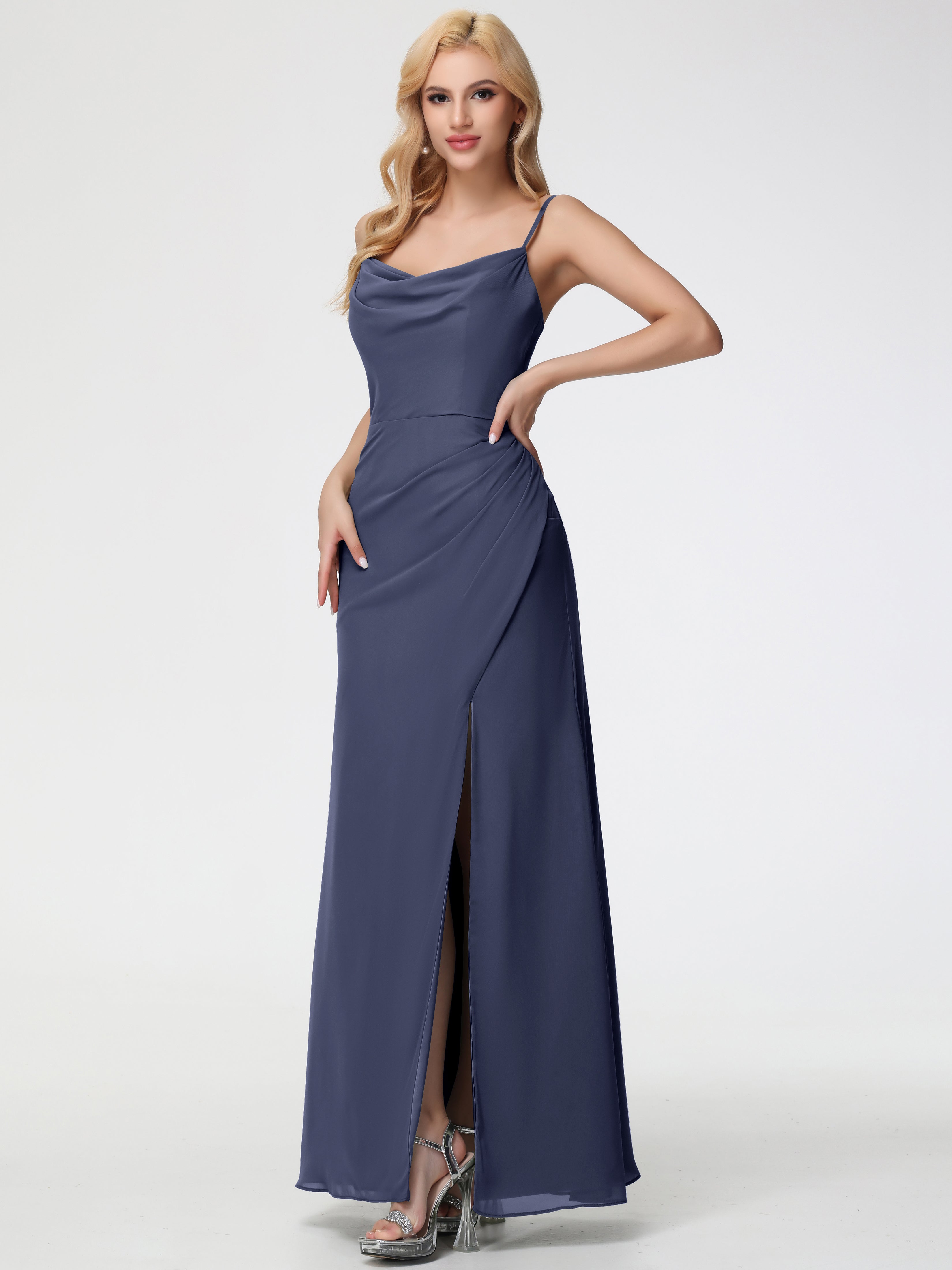 Stormy Bridesmaid Dress Spaghetti Straps Cowl Neck Sheath/Coulmn Ruched Floor Length Chiffon Bridesmaid Dress With Slit Stormy Bridesmaid Dress Spaghetti Straps Cowl Neck Sheath/Coulmn Ruched Floor Length Chiffon Bridesmaid Dress With Slit