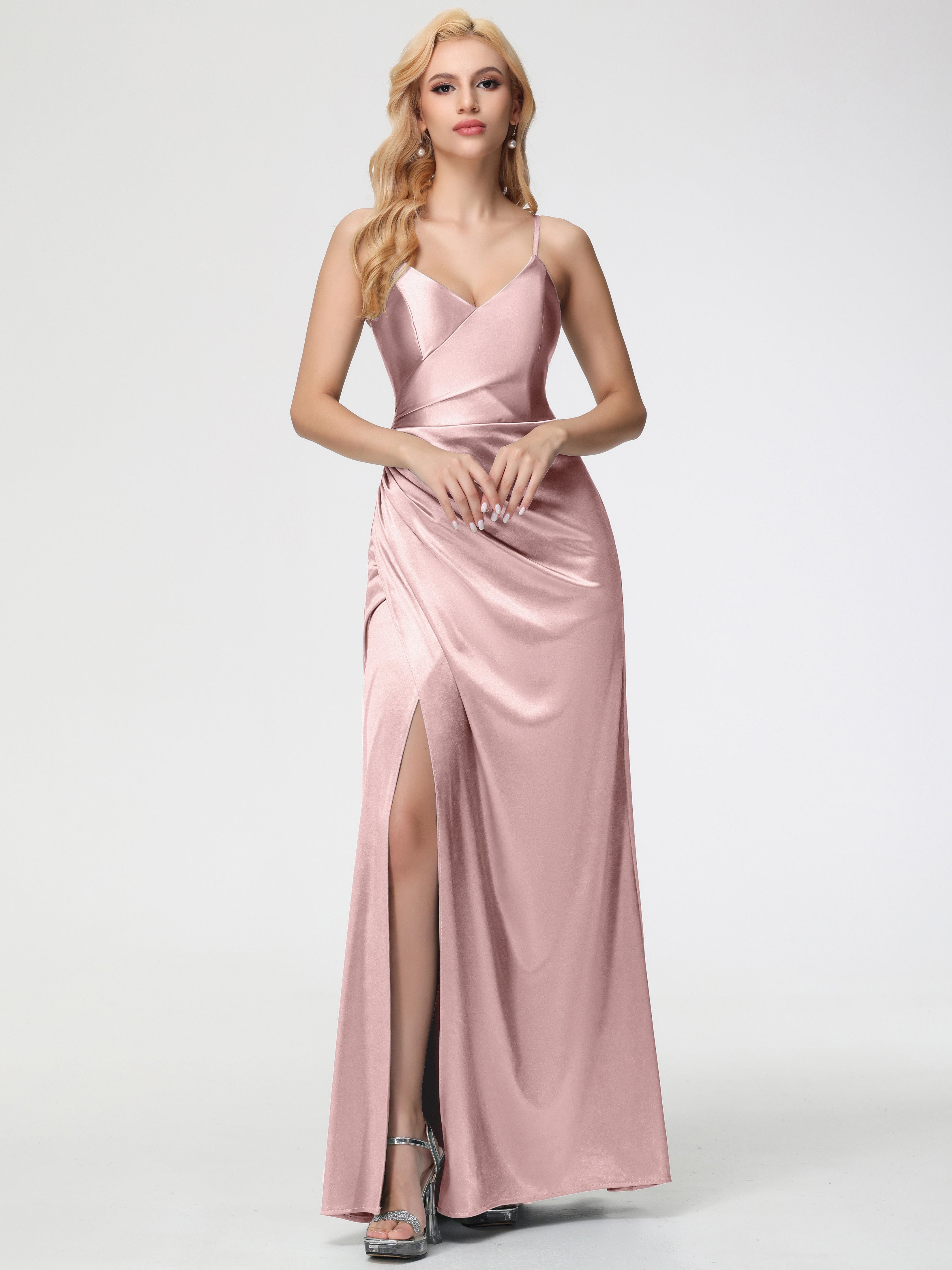 Dusty Rose Multiway Bridesmaid Dress Spaghetti Straps V-Neck Floor Len Dusty Rose Multiway Bridesmaid Dress Spaghetti Straps V-Neck Floor Len