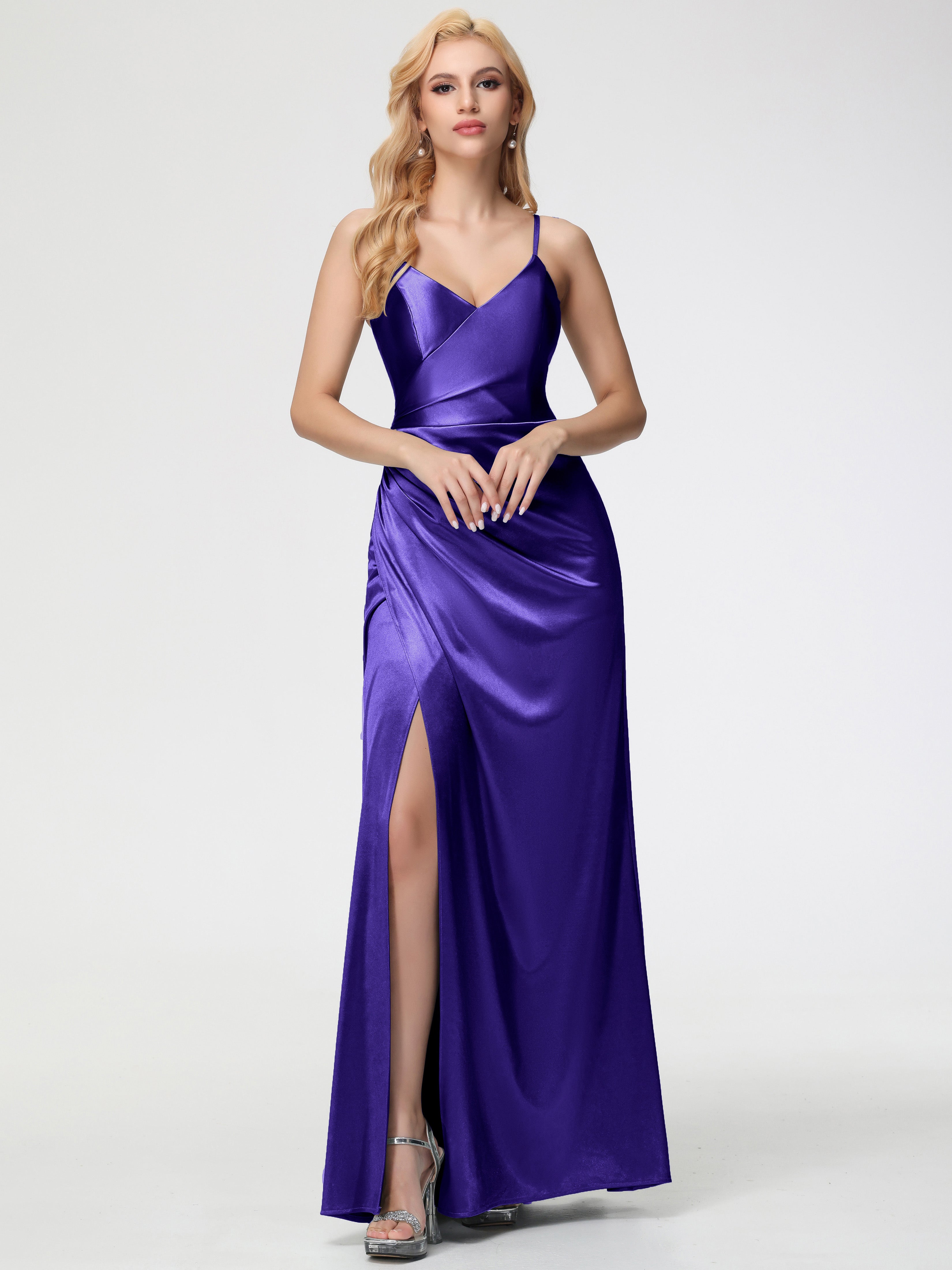 Formal Dresses Regency Spaghetti Straps V-Neck Floor Length Stretch Satin Formal Dress With Slit Formal Dresses Regency Spaghetti Straps V-Neck Floor Length Stretch Satin Formal Dress With Slit