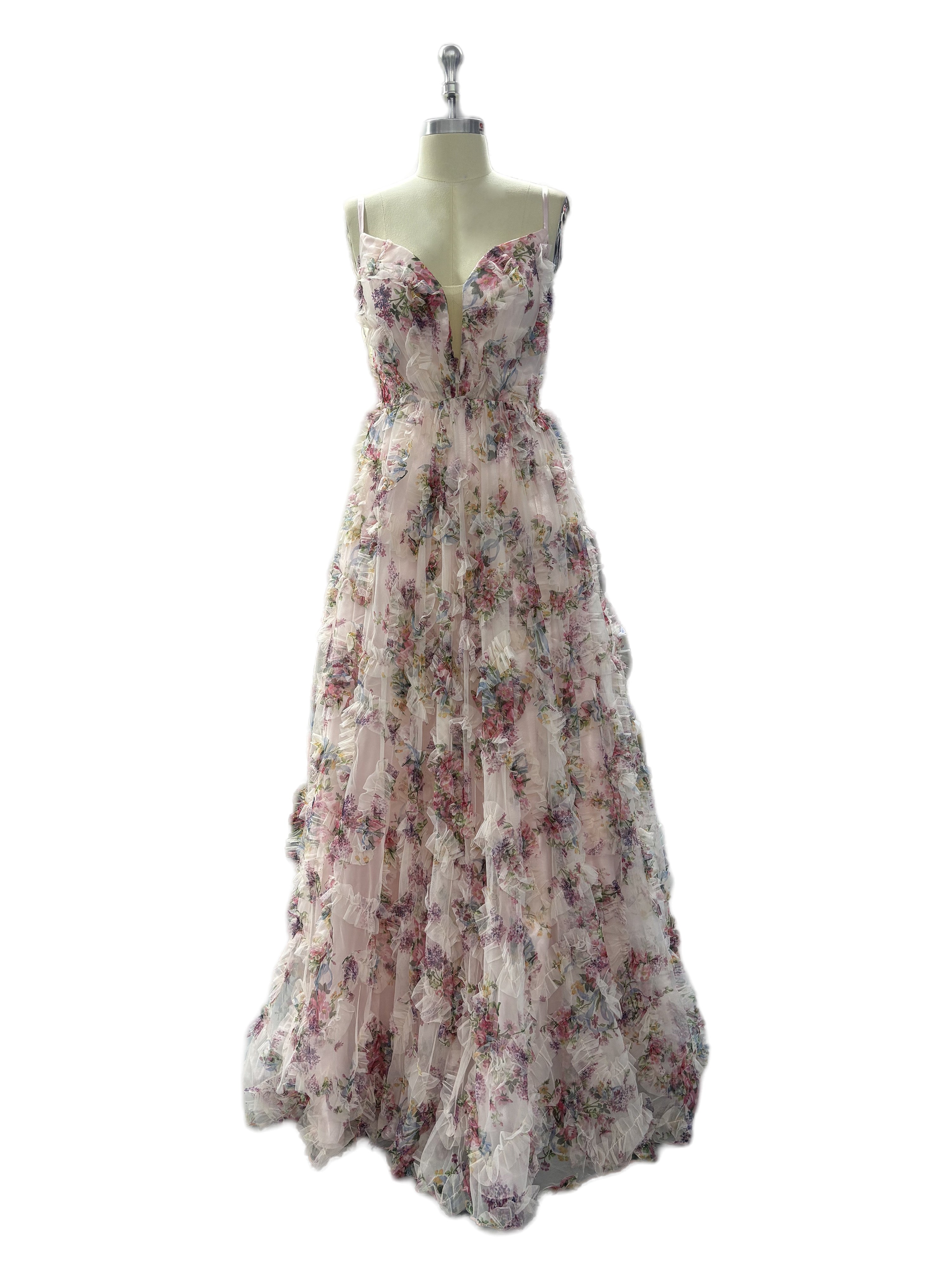 chiffon floral prom dress Pink Halter A Line Floral Chiffon Ruffled Formal Prom Dresses With Beading Pink / 00
