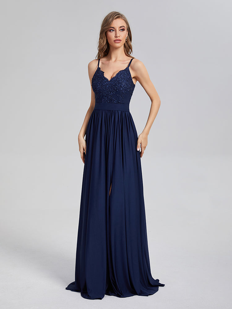 Halter Sequins Bodice Chiffon Open Back Prom Dresses, Dark_Navy Halter Sequins Bodice Chiffon Open Back Prom Dresses, Dark_Navy