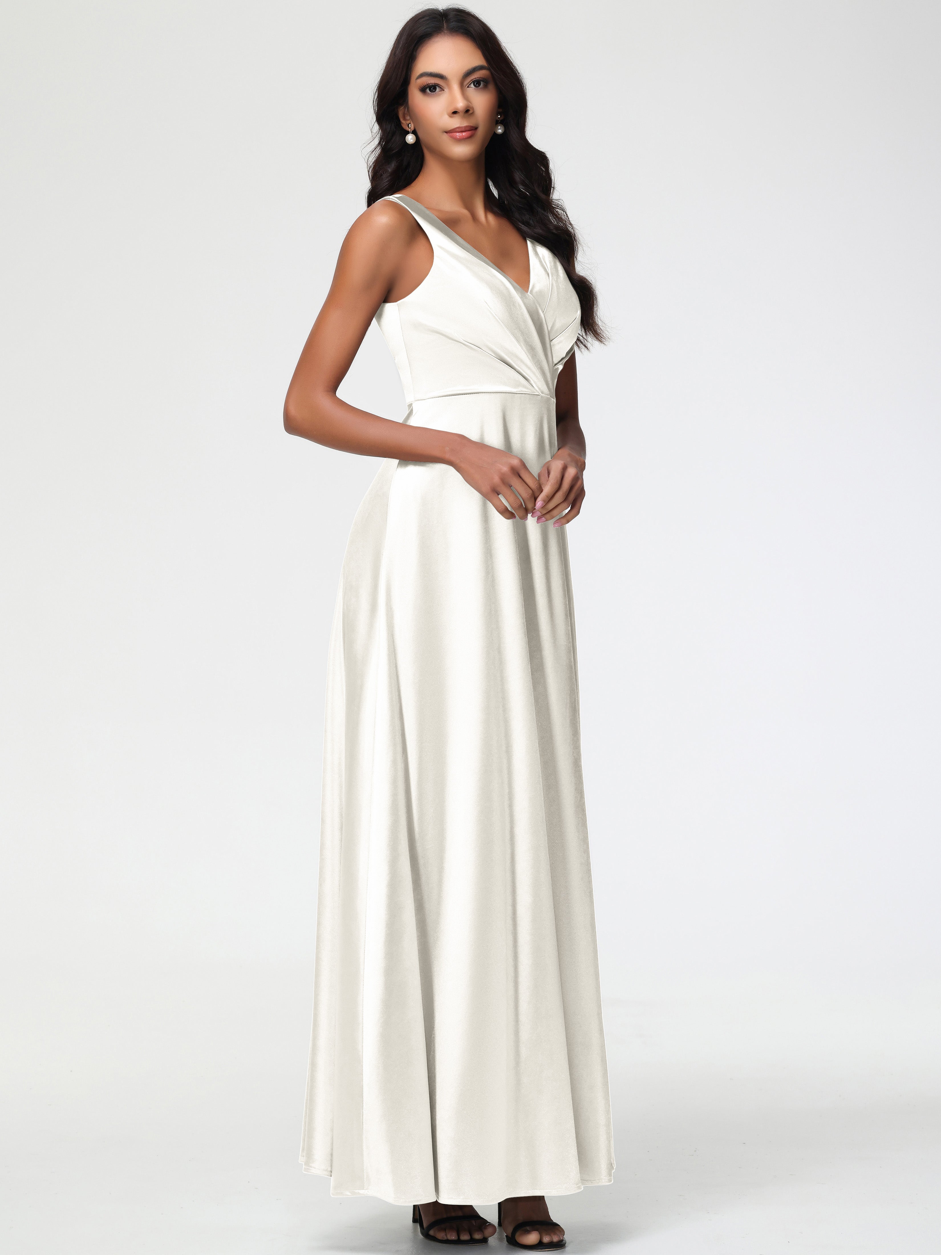 satin ivory bridesmaid dresses AW.Bridal Mermaid Halter Neckline Floor Length Sleeveless Satin Backless Long Bridesmaid Dresses Dress Ivory Size 6