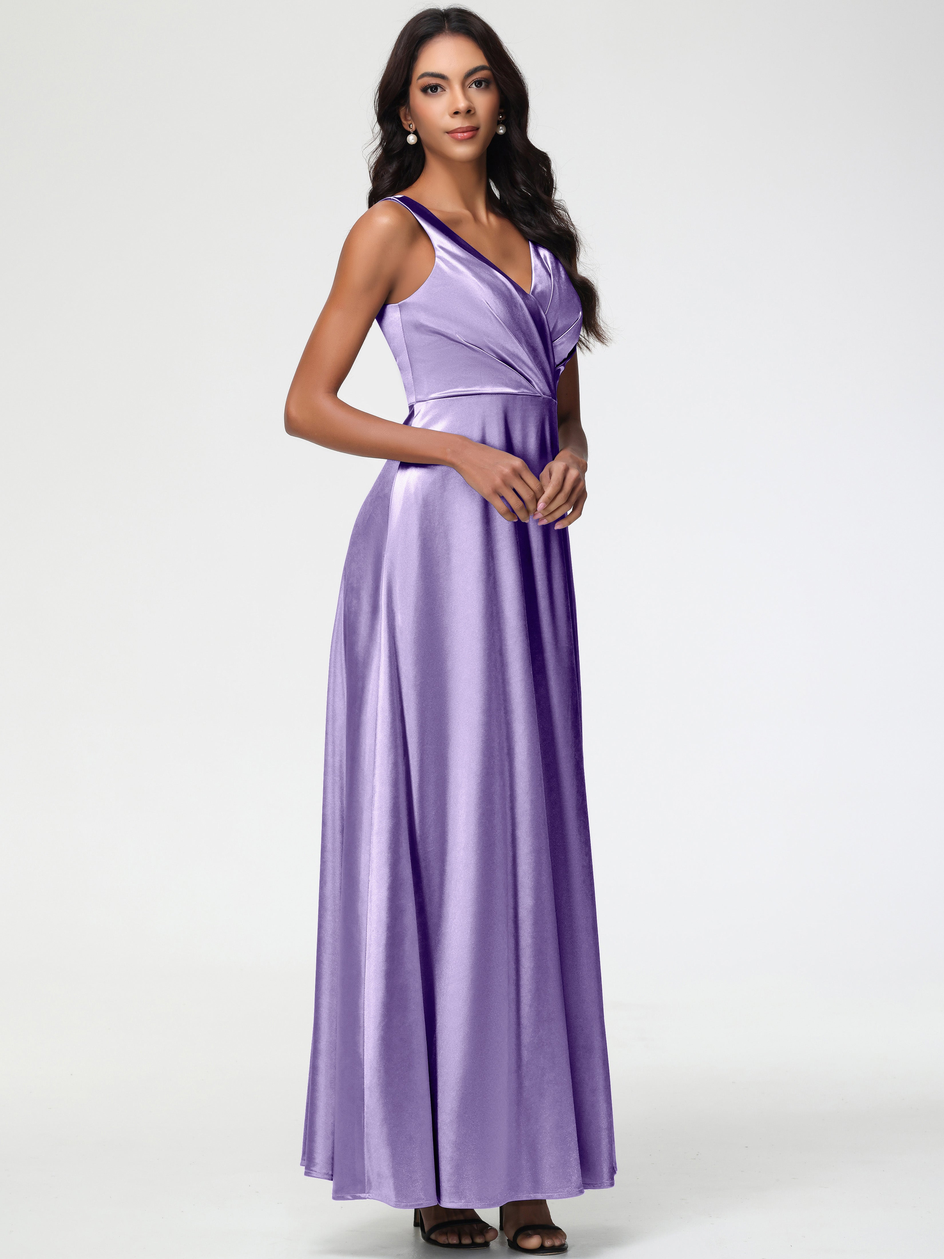 Tahiti Purple Prom Dresses Sleeveless Stretch Satin V-Neck Floor Length A Line Long Stretch Satin Prom Dresses Tahiti Purple Prom Dresses Sleeveless Stretch Satin V-Neck Floor Length A Line Long Stretch Satin Prom Dresses
